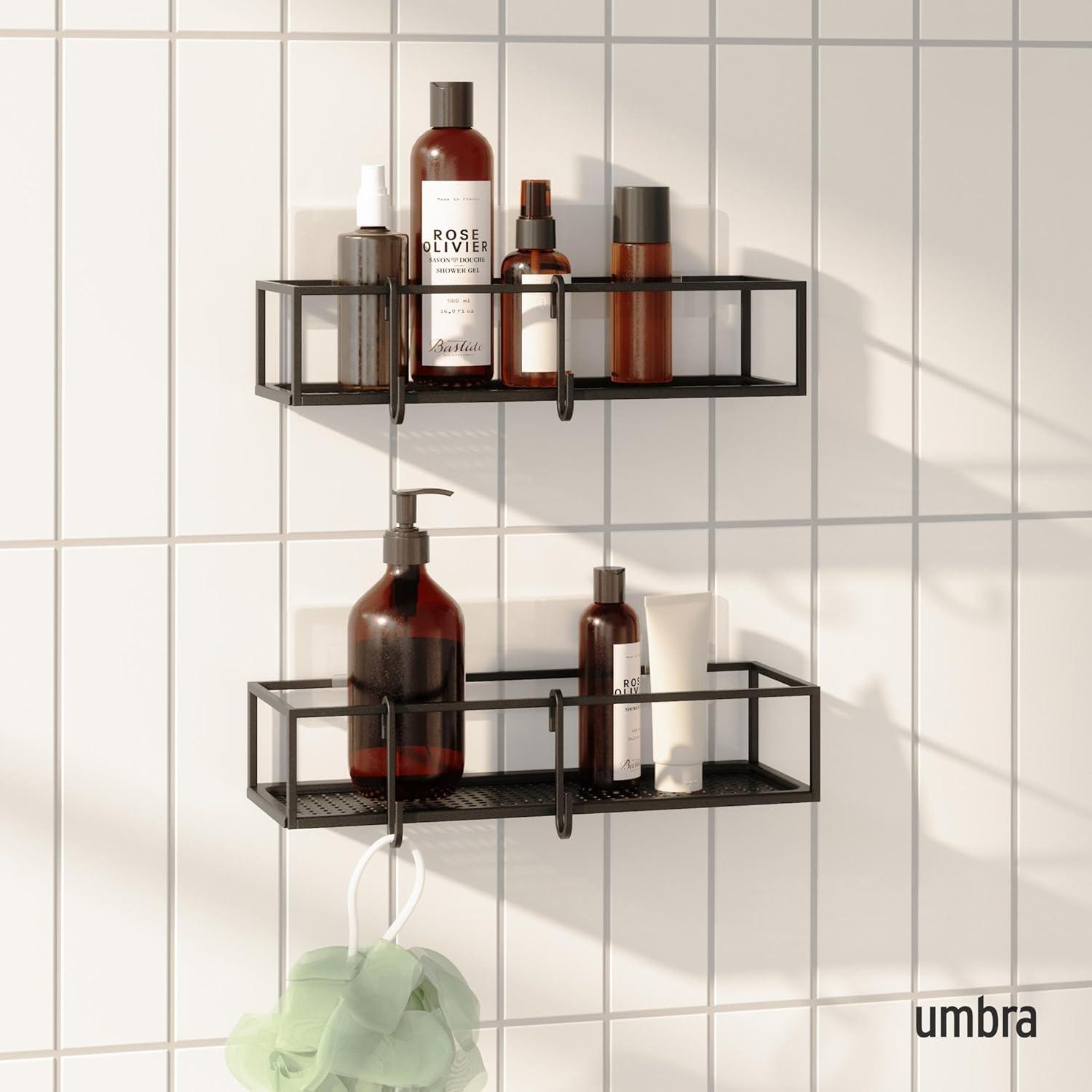 image:imageUmbra Cubiko Shower Corner Shelf Metal Floating Shelves with Adhesive Mounting Strips 2Pack WhiteBlack
