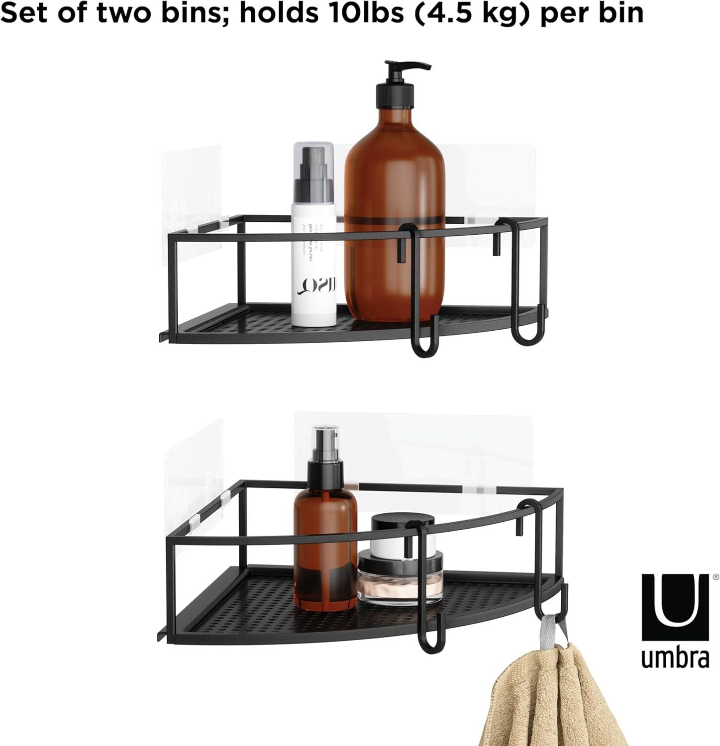 image:imageUmbra Cubiko Shower Corner Shelf Metal Floating Shelves with Adhesive Mounting Strips 2Pack WhiteBlack
