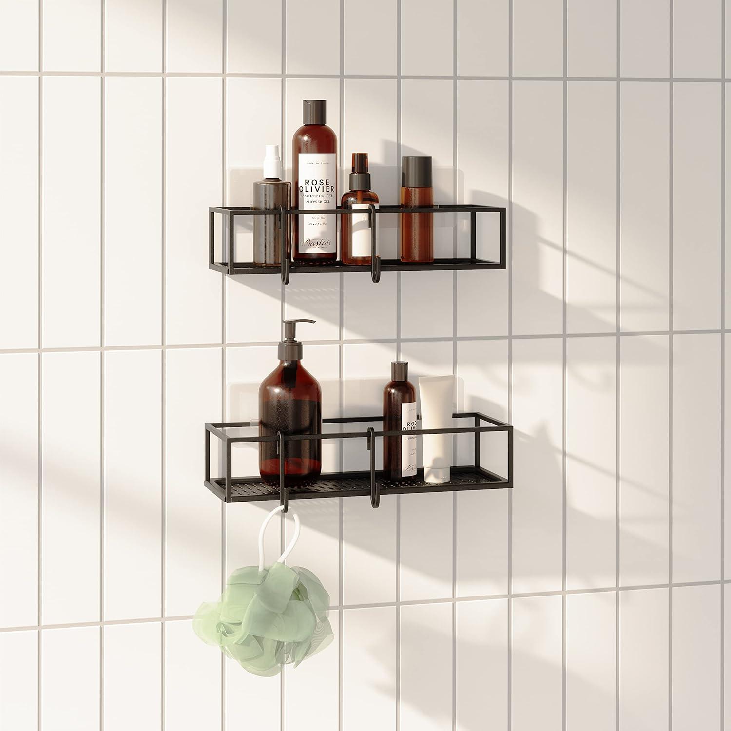 image:imageUmbra Cubiko Shower Corner Shelf Metal Floating Shelves with Adhesive Mounting Strips 2Pack WhiteBlack
