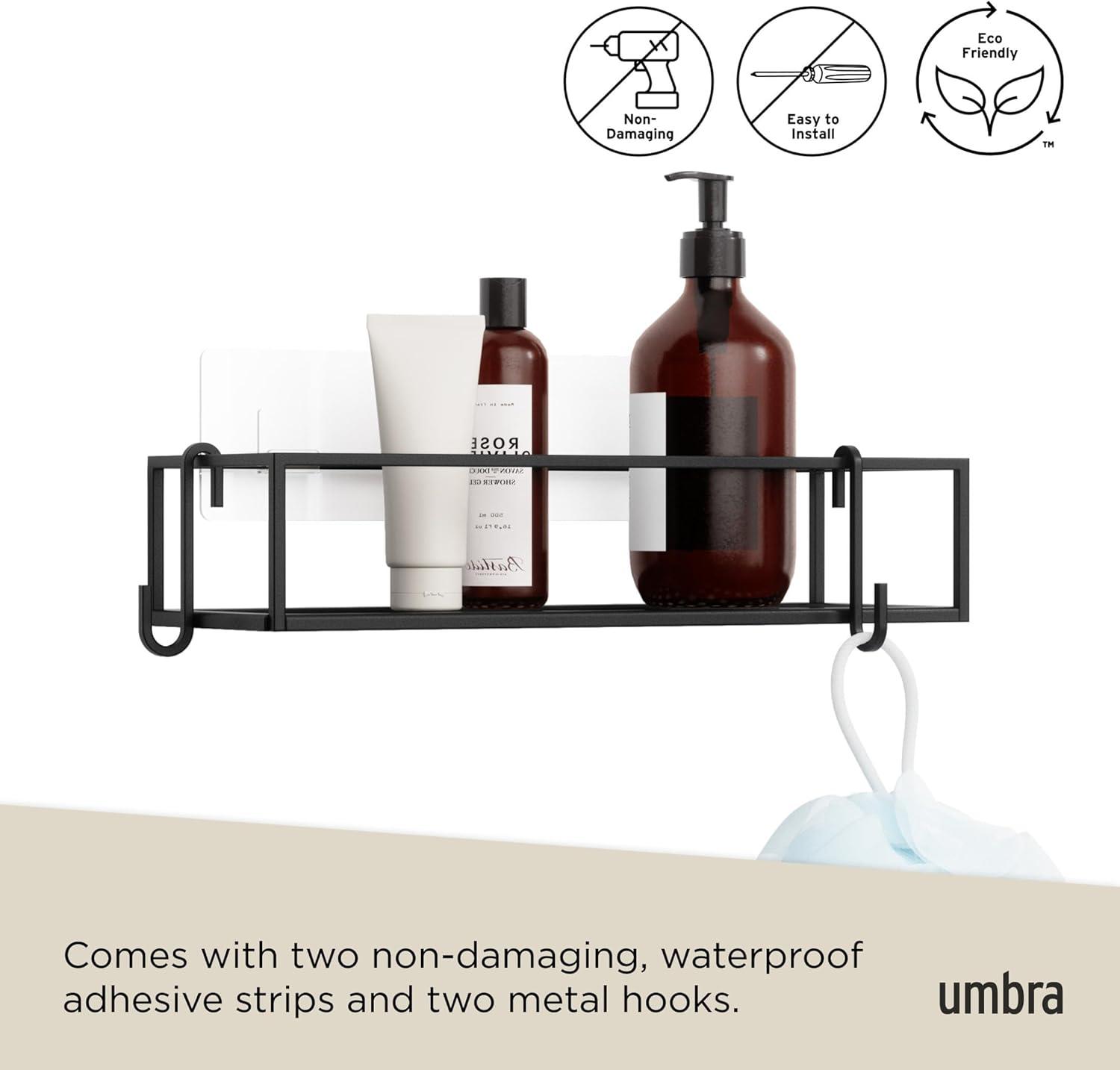 image:imageUmbra Cubiko Shower Corner Shelf Metal Floating Shelves with Adhesive Mounting Strips 2Pack WhiteBlack