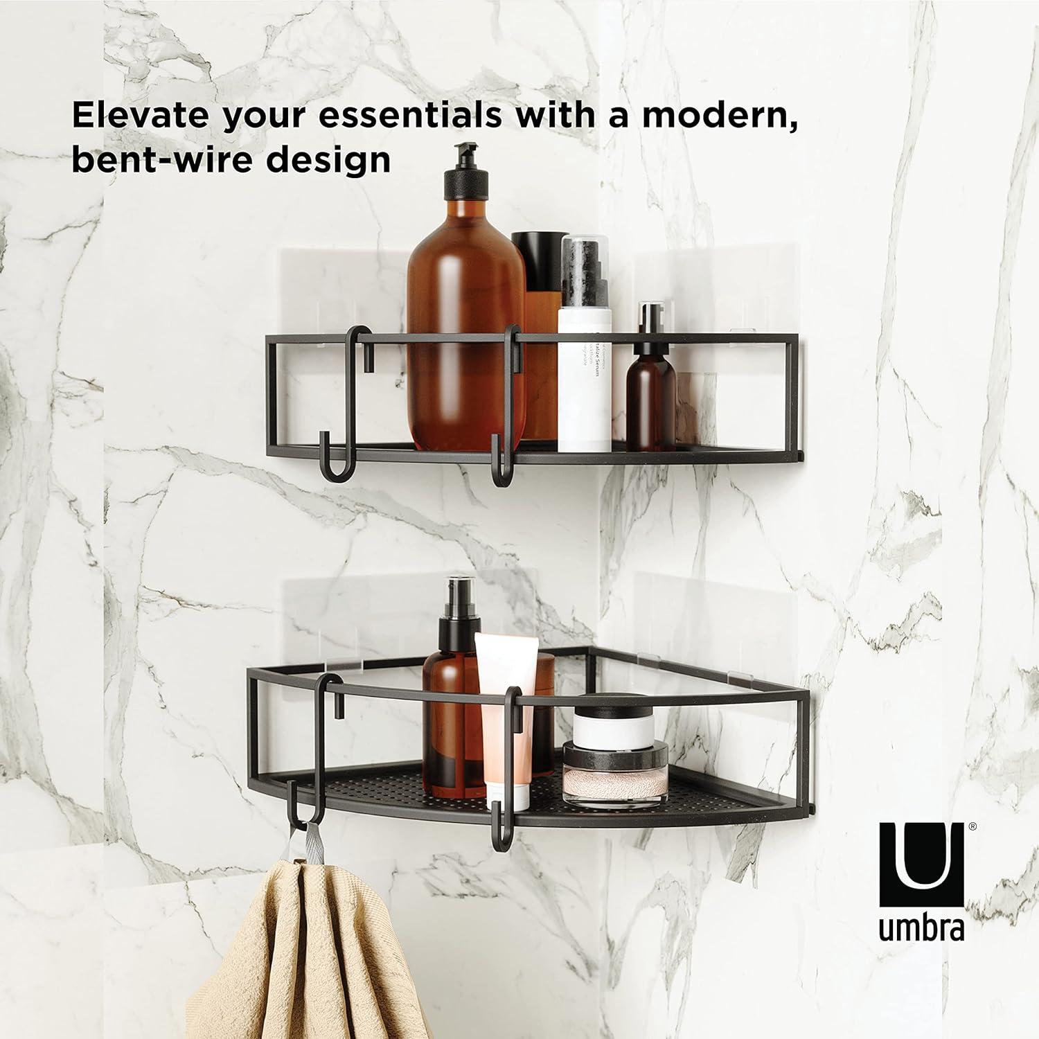 image:imageUmbra Cubiko Shower Corner Shelf Metal Floating Shelves with Adhesive Mounting Strips 2Pack WhiteBlack