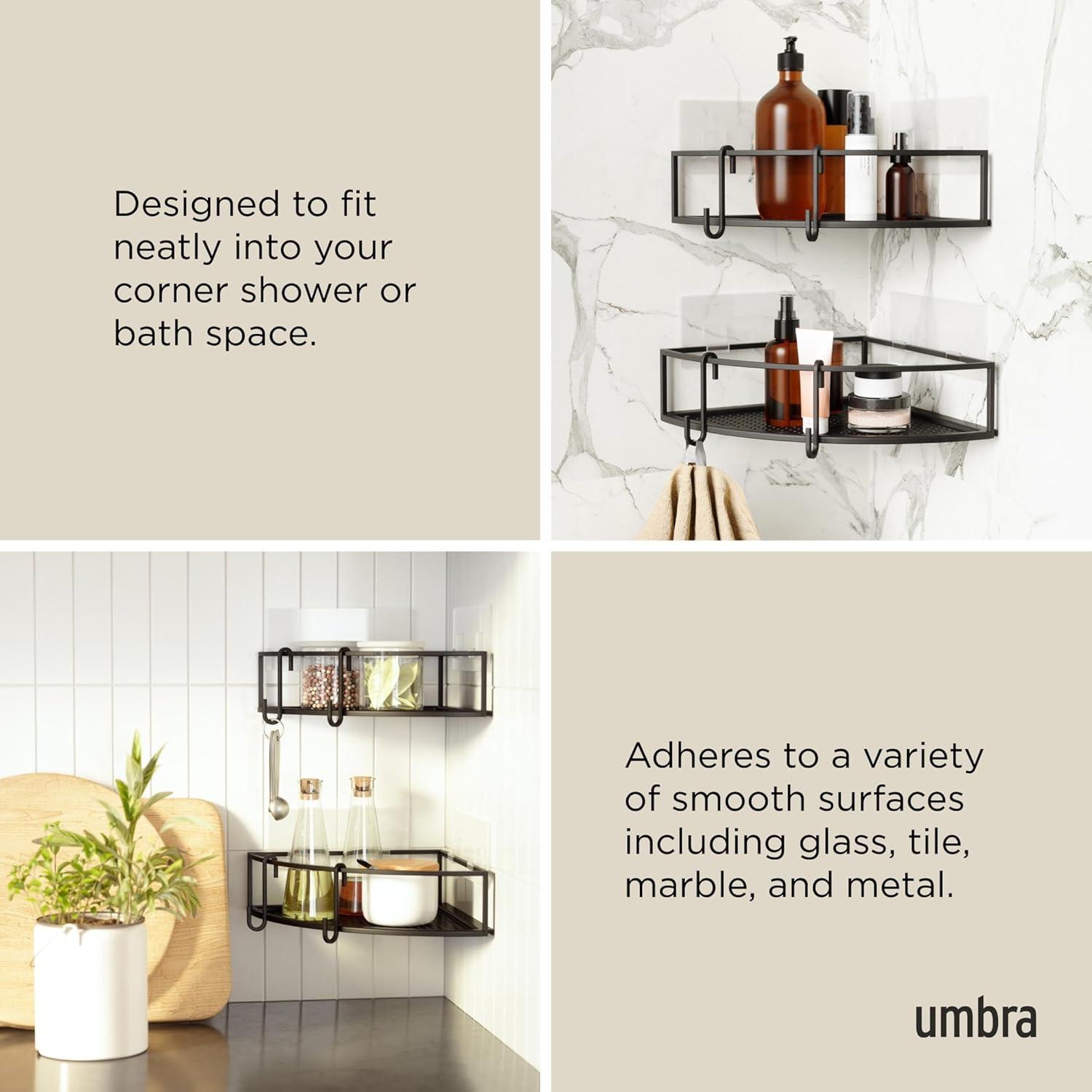 image:imageUmbra Cubiko Shower Corner Shelf Metal Floating Shelves with Adhesive Mounting Strips 2Pack WhiteBlack