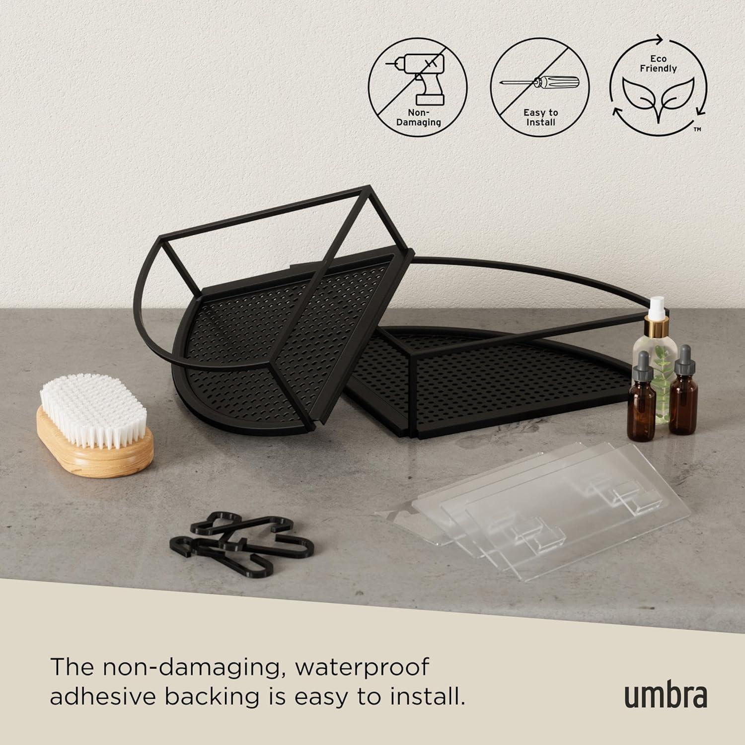 image:imageUmbra Cubiko Shower Corner Shelf Metal Floating Shelves with Adhesive Mounting Strips 2Pack WhiteBlack