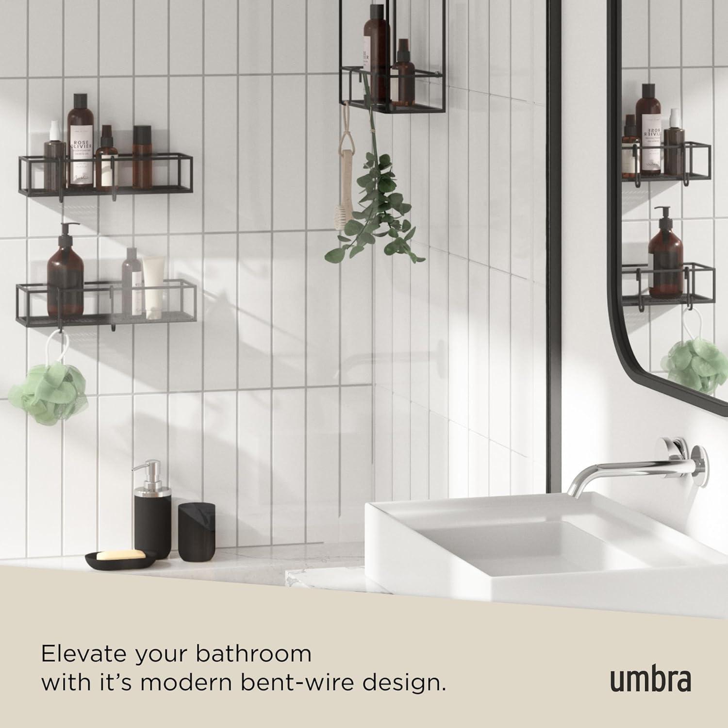 image:imageUmbra Cubiko Shower Corner Shelf Metal Floating Shelves with Adhesive Mounting Strips 2Pack WhiteBlack