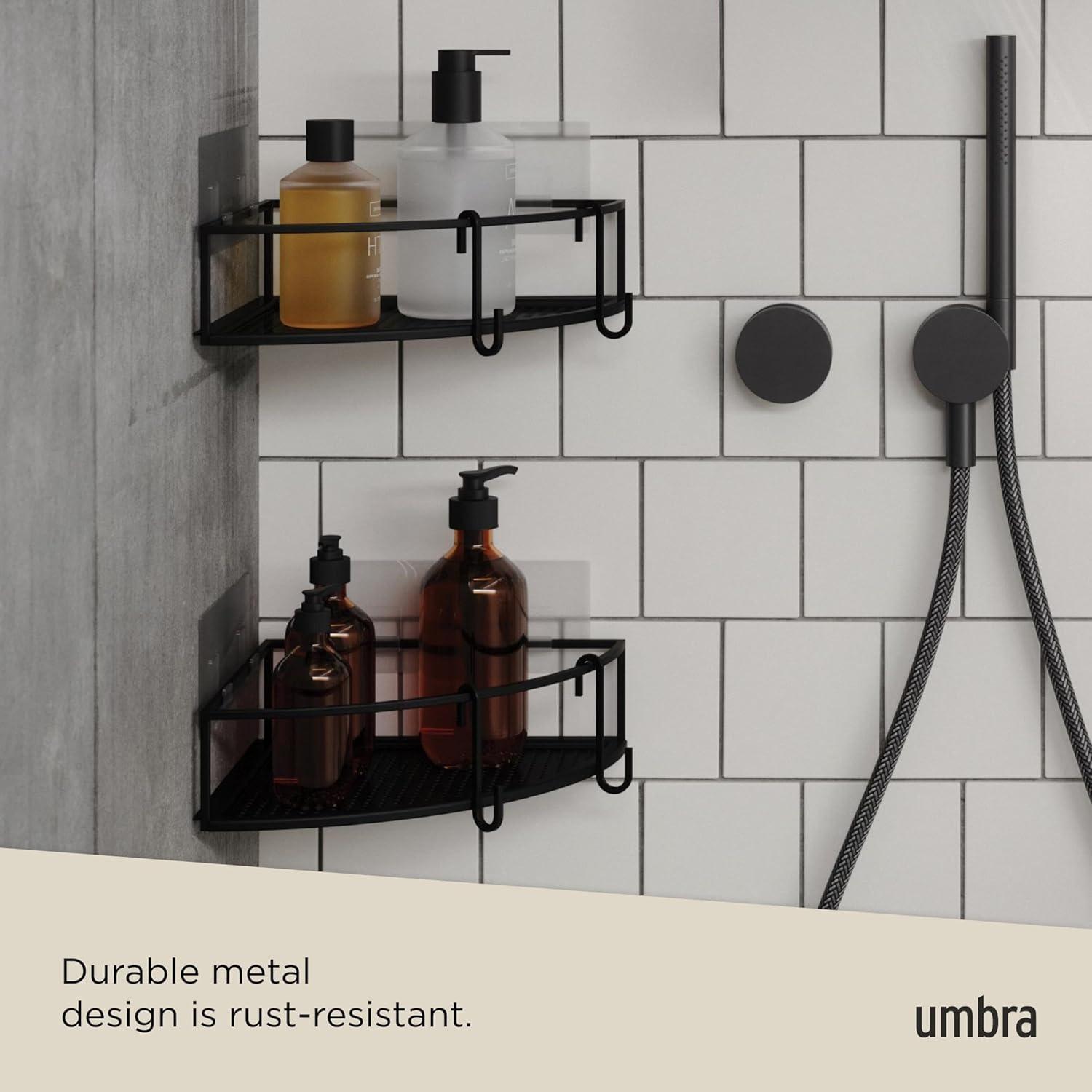 image:imageUmbra Cubiko Shower Corner Shelf Metal Floating Shelves with Adhesive Mounting Strips 2Pack WhiteBlack