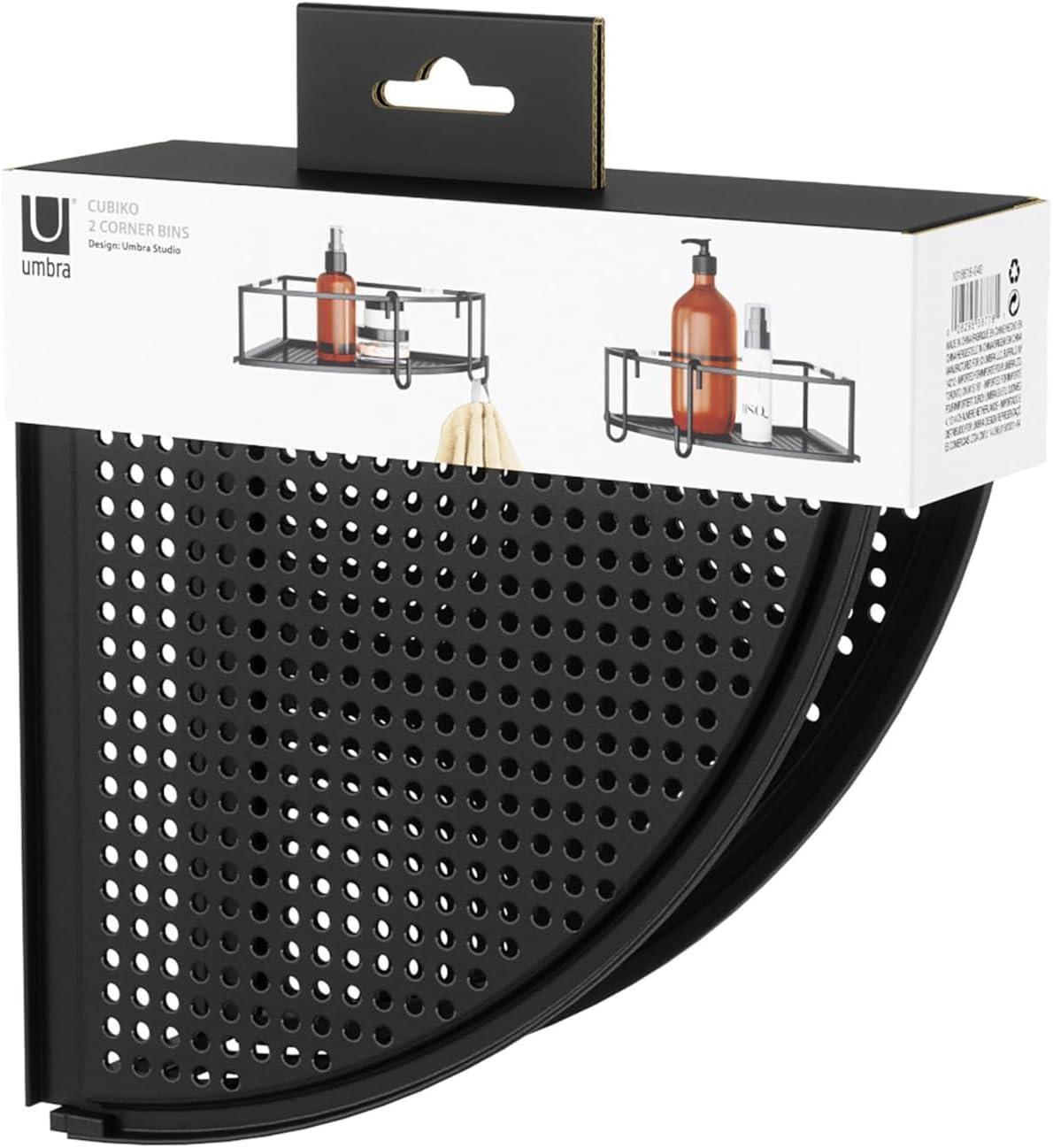 image:imageUmbra Cubiko Shower Corner Shelf Metal Floating Shelves with Adhesive Mounting Strips 2Pack WhiteBlack
