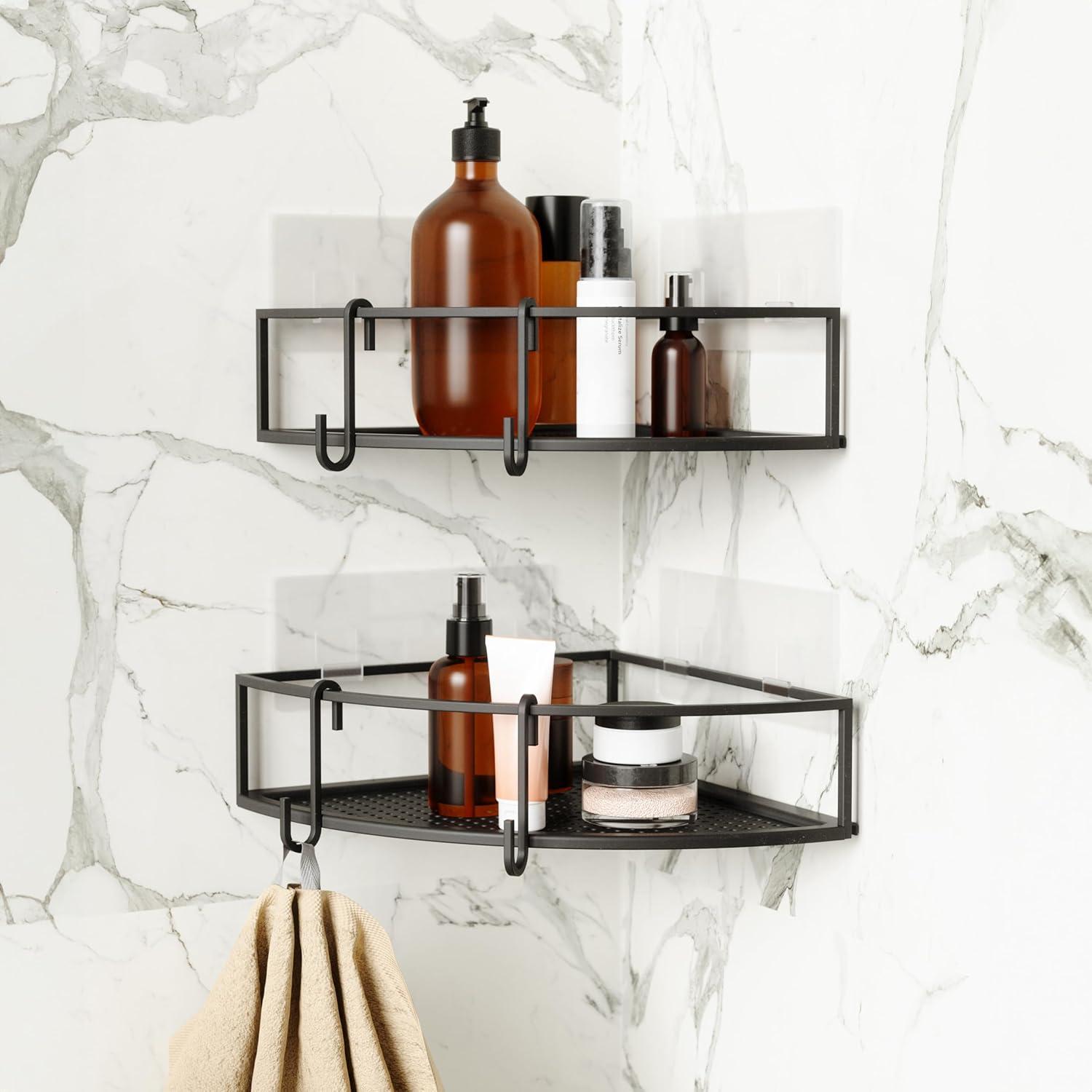 image:imageUmbra Cubiko Shower Corner Shelf Metal Floating Shelves with Adhesive Mounting Strips 2Pack WhiteBlack