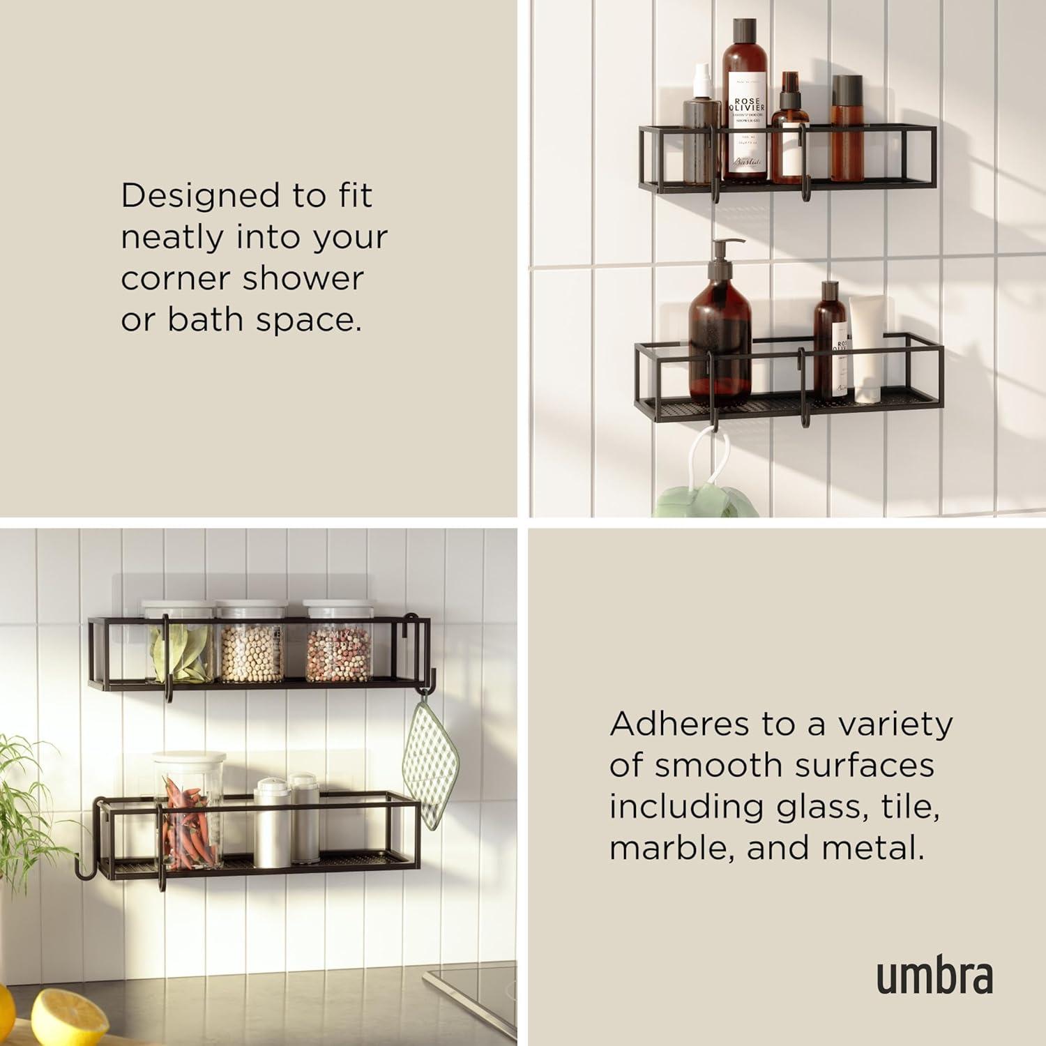 image:imageUmbra Cubiko Shower Corner Shelf Metal Floating Shelves with Adhesive Mounting Strips 2Pack WhiteBlack