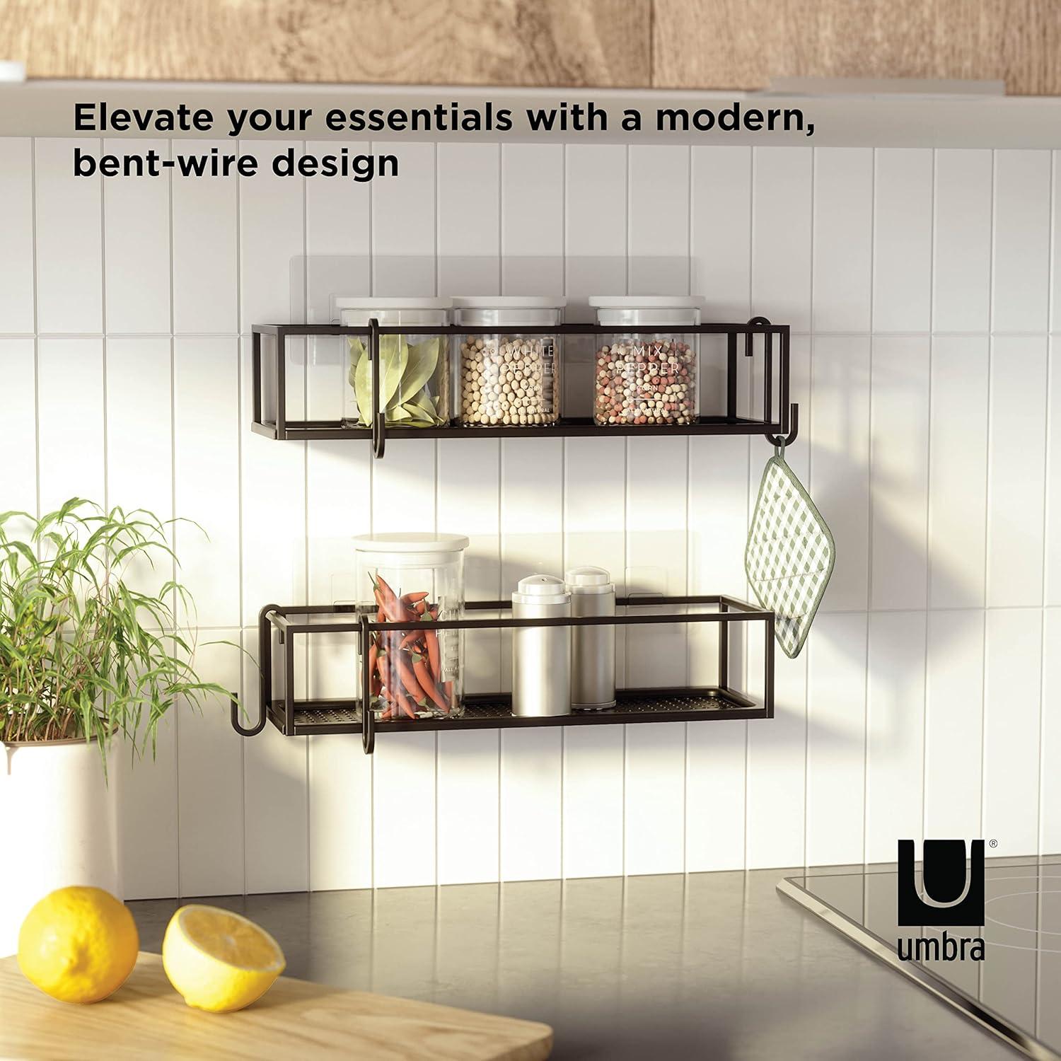 image:imageUmbra Cubiko Shower Corner Shelf Metal Floating Shelves with Adhesive Mounting Strips 2Pack WhiteBlack