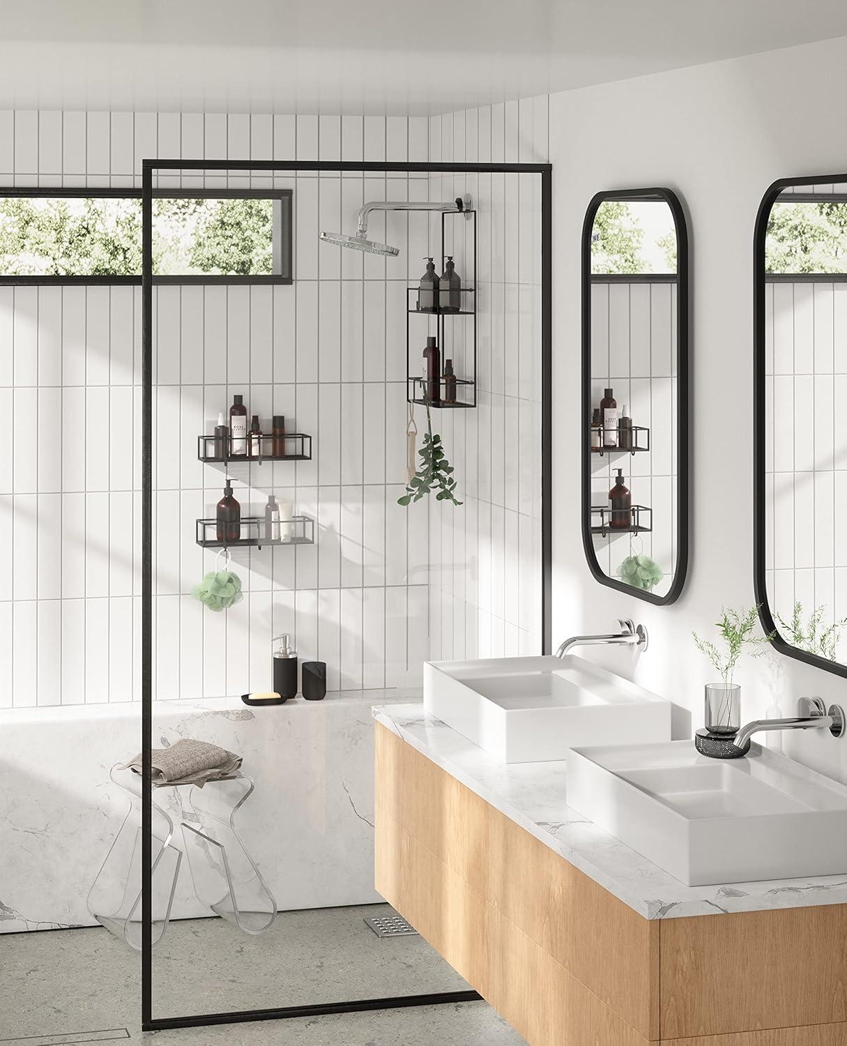 image:imageUmbra Cubiko Shower Corner Shelf Metal Floating Shelves with Adhesive Mounting Strips 2Pack WhiteBlack