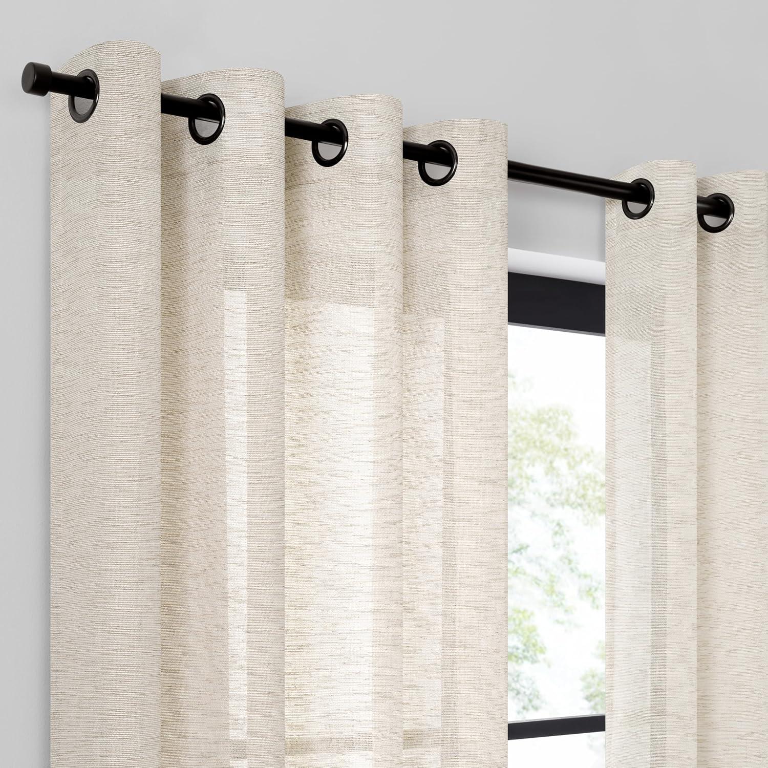 image:imageUmbra Dagen Slub Textured Sheer Grommet 95 in Long x 50 in Wide Window Curtain Panel WhiteLight Bronze