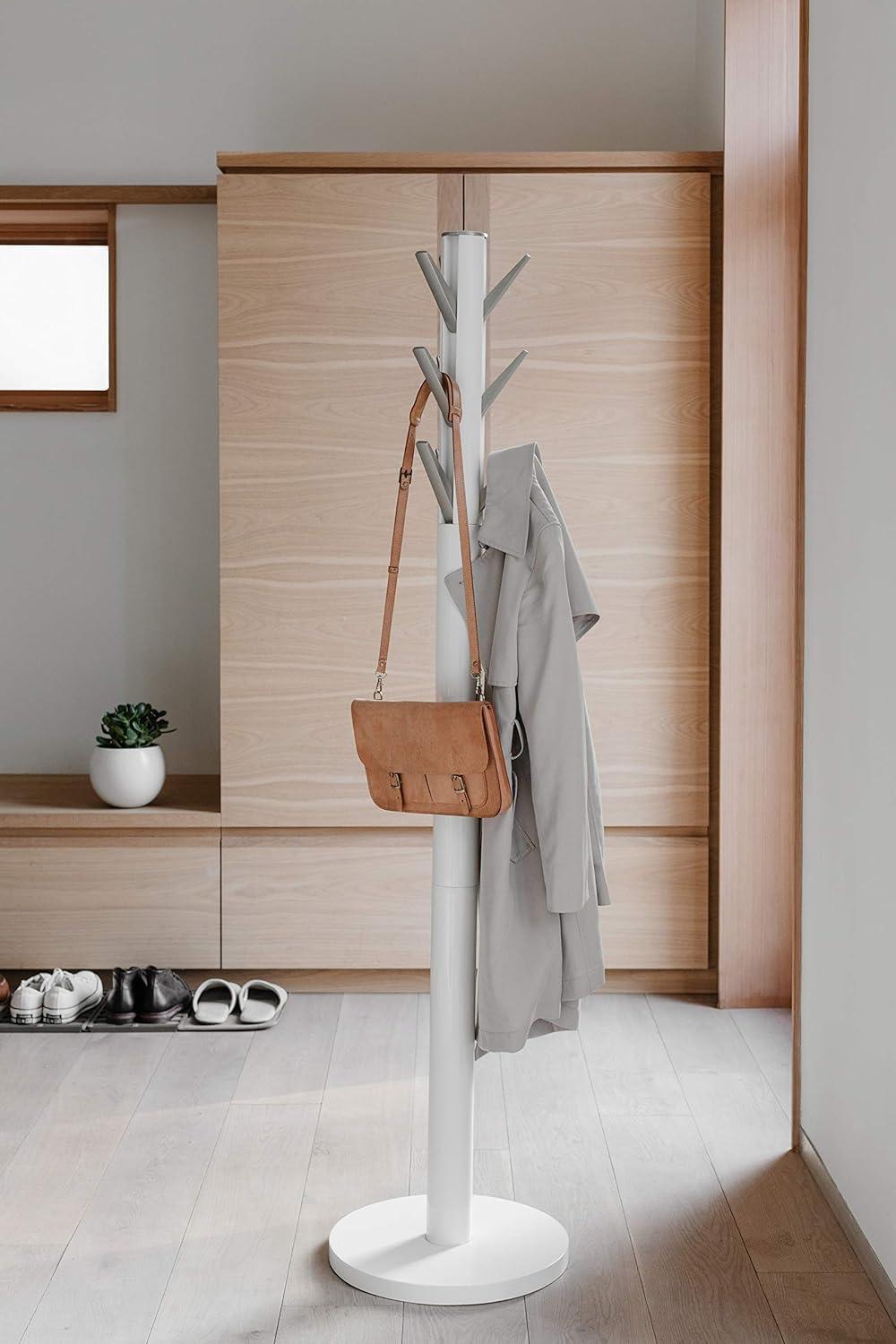 image:imageUmbra Flapper Coat Rack Clothing Hanger Umbrella Holder and Hat Organizer Great for Entryway White NaturalWhiteNickel