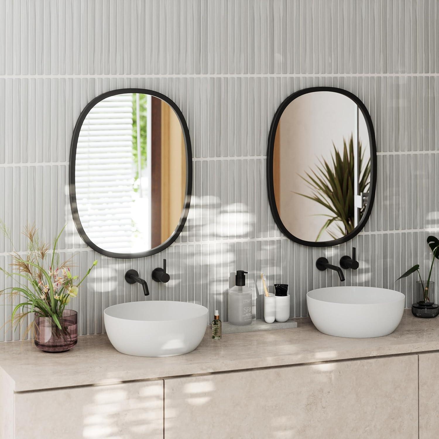image:imageUmbra Hub Oval Wall Mirror with Rubber Frame Modern Room Decor for Entryways Washrooms Living Rooms and More Black24L x 18W