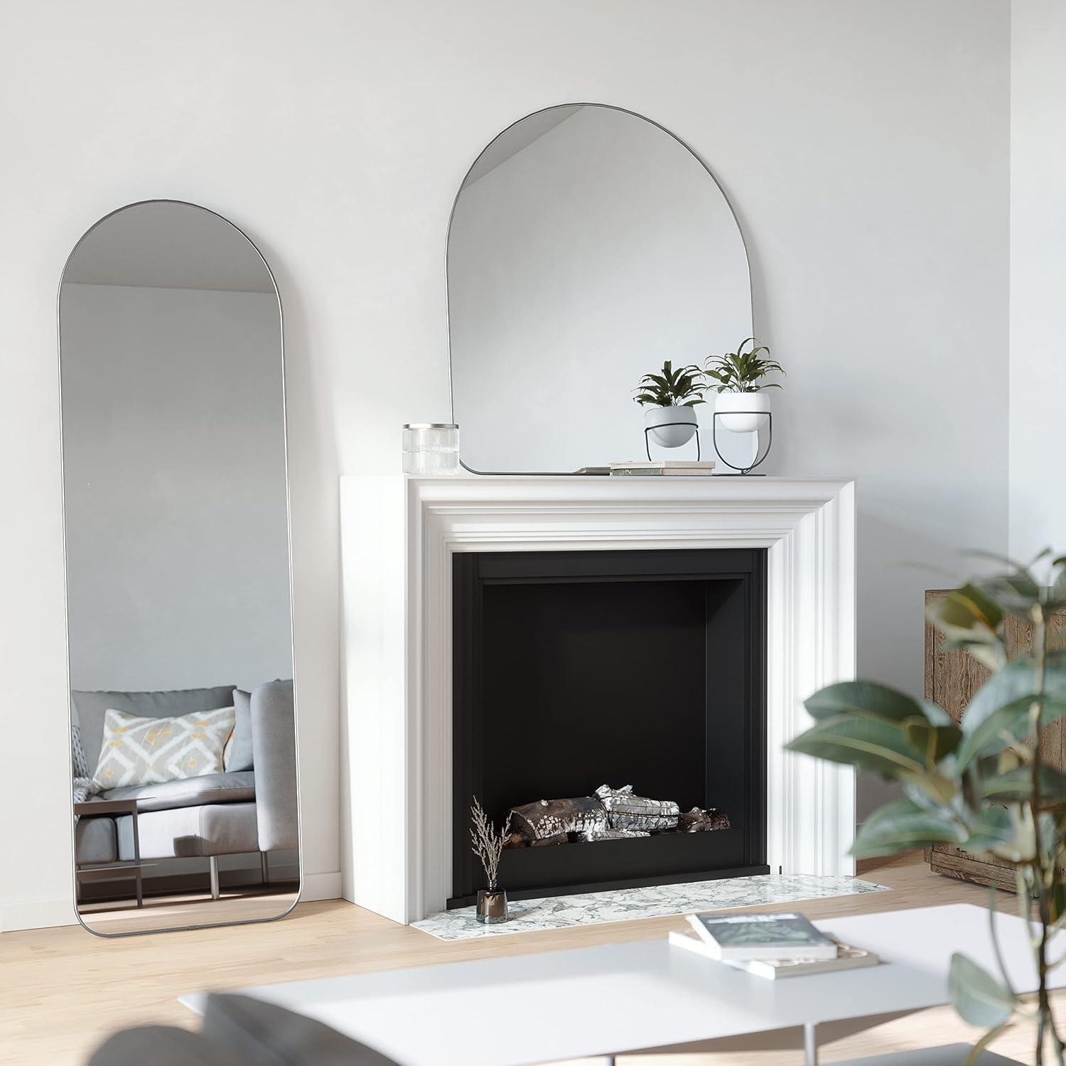 image:imageUmbra Hubba Arched Wall Mirror with Metallic Frame Modern Style for Bathroom Entryway Living Room and More 34 x 36Inch BrassTitanium