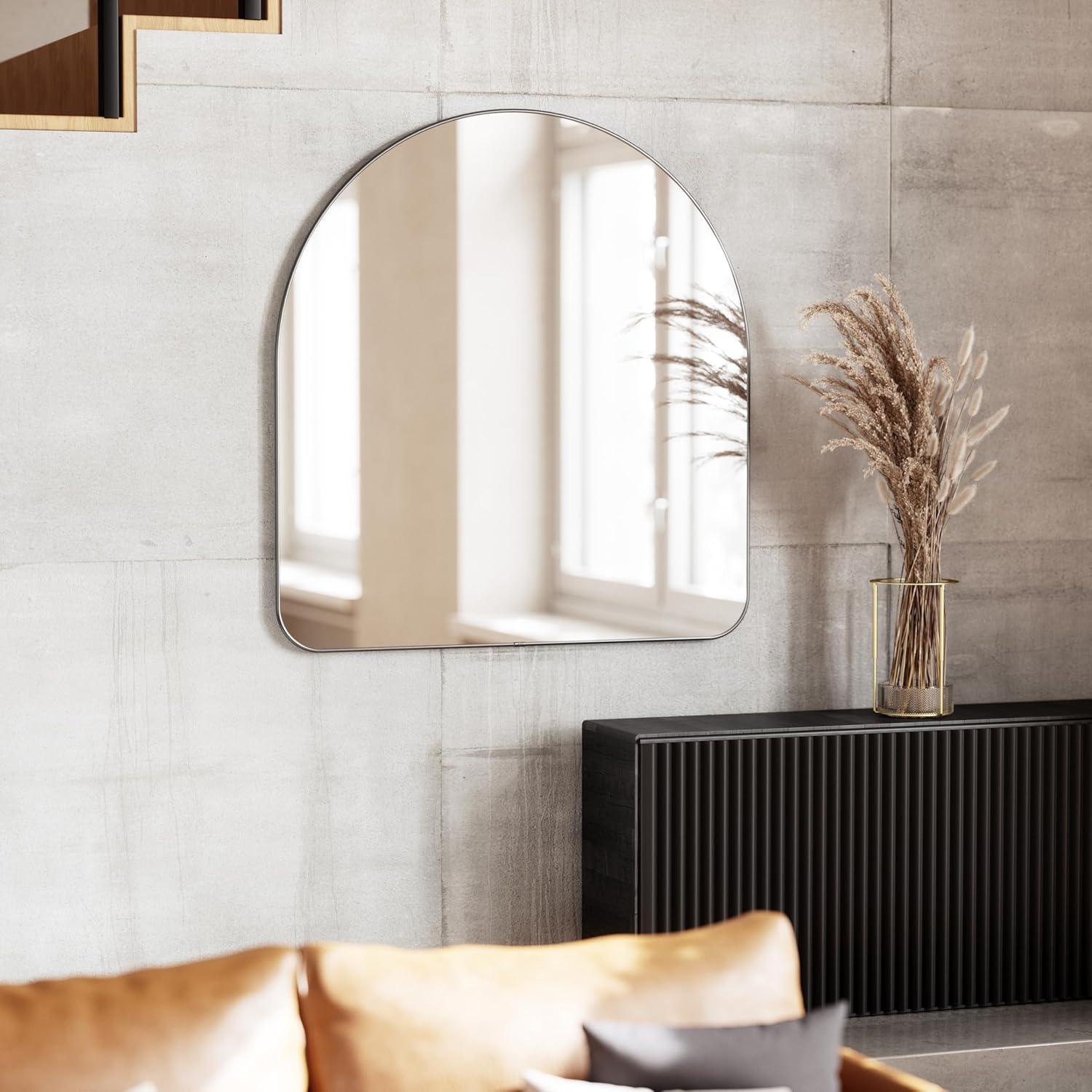 image:imageUmbra Hubba Arched Wall Mirror with Metallic Frame Modern Style for Bathroom Entryway Living Room and More 34 x 36Inch BrassTitanium