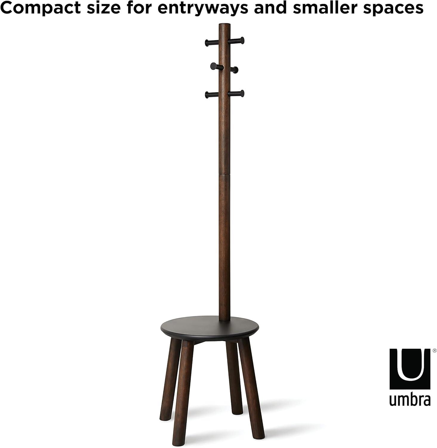 image:imageUmbra Pillar Coat Rack Stool Clothing Organizer Umbrella Holder and Hat Organizer Great for Entryway BlackWalnutBlackWalnut