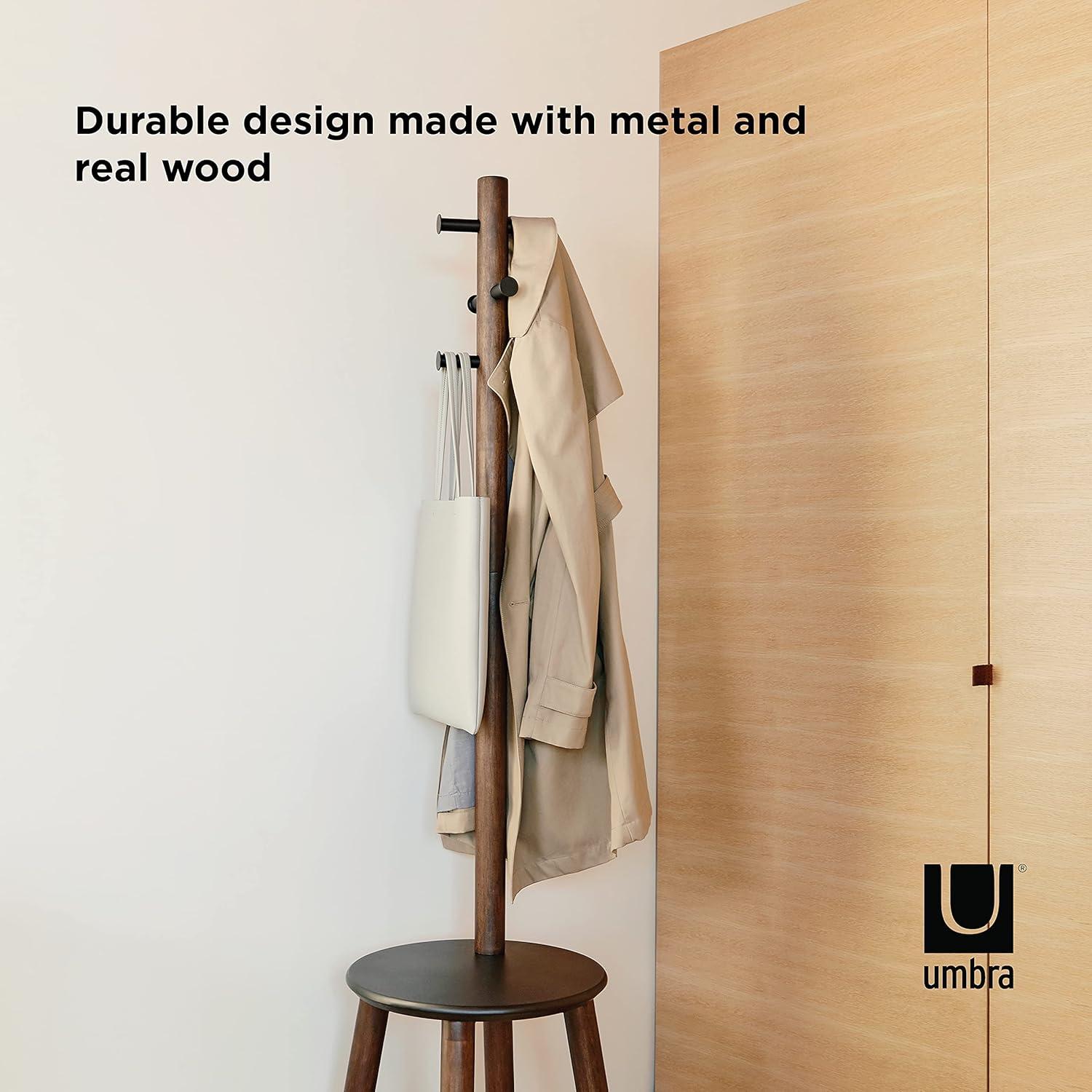image:imageUmbra Pillar Coat Rack Stool Clothing Organizer Umbrella Holder and Hat Organizer Great for Entryway BlackWalnutBlackWalnut
