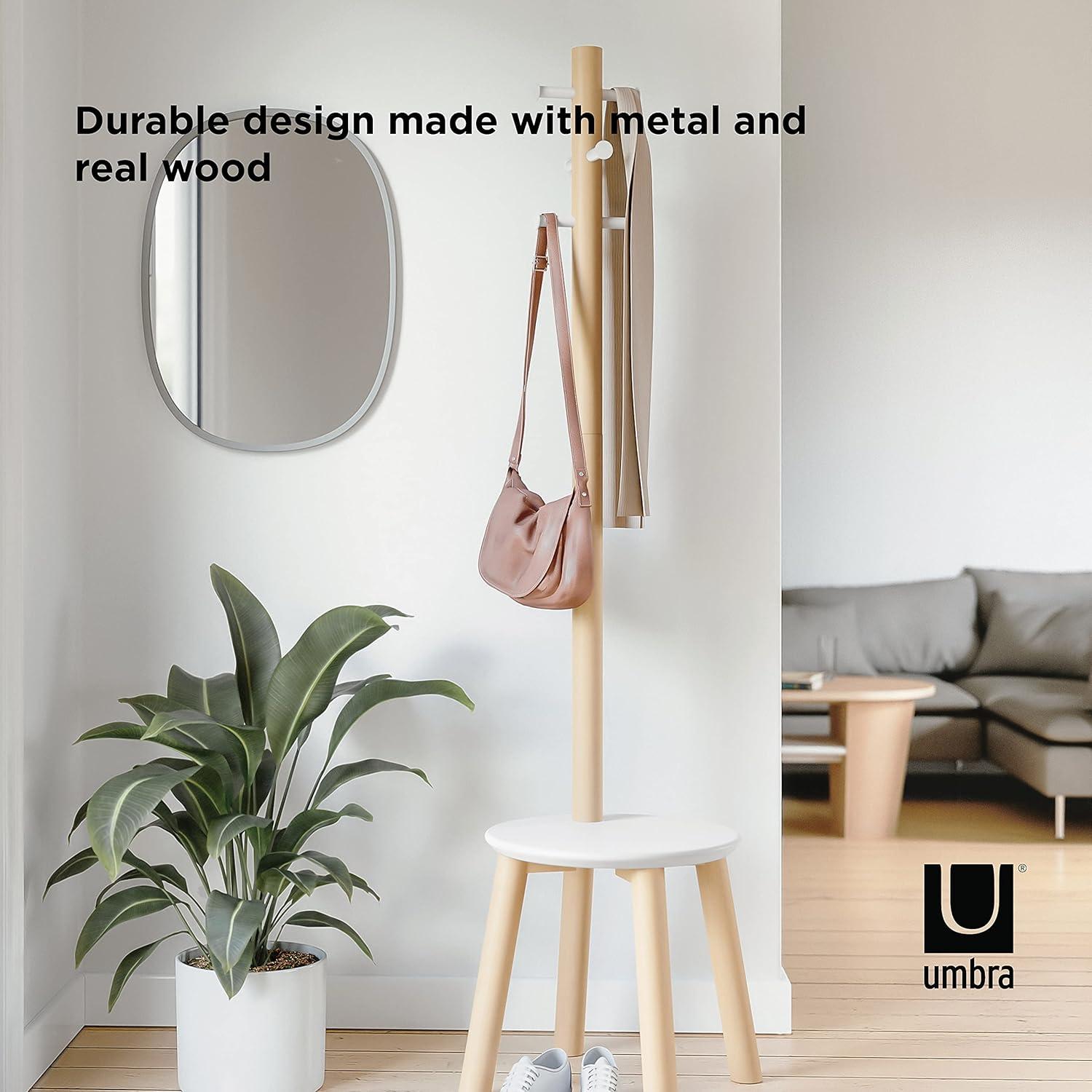 image:imageUmbra Pillar Coat Rack Stool Clothing Organizer Umbrella Holder and Hat Organizer Great for Entryway BlackWalnutWhiteNatural