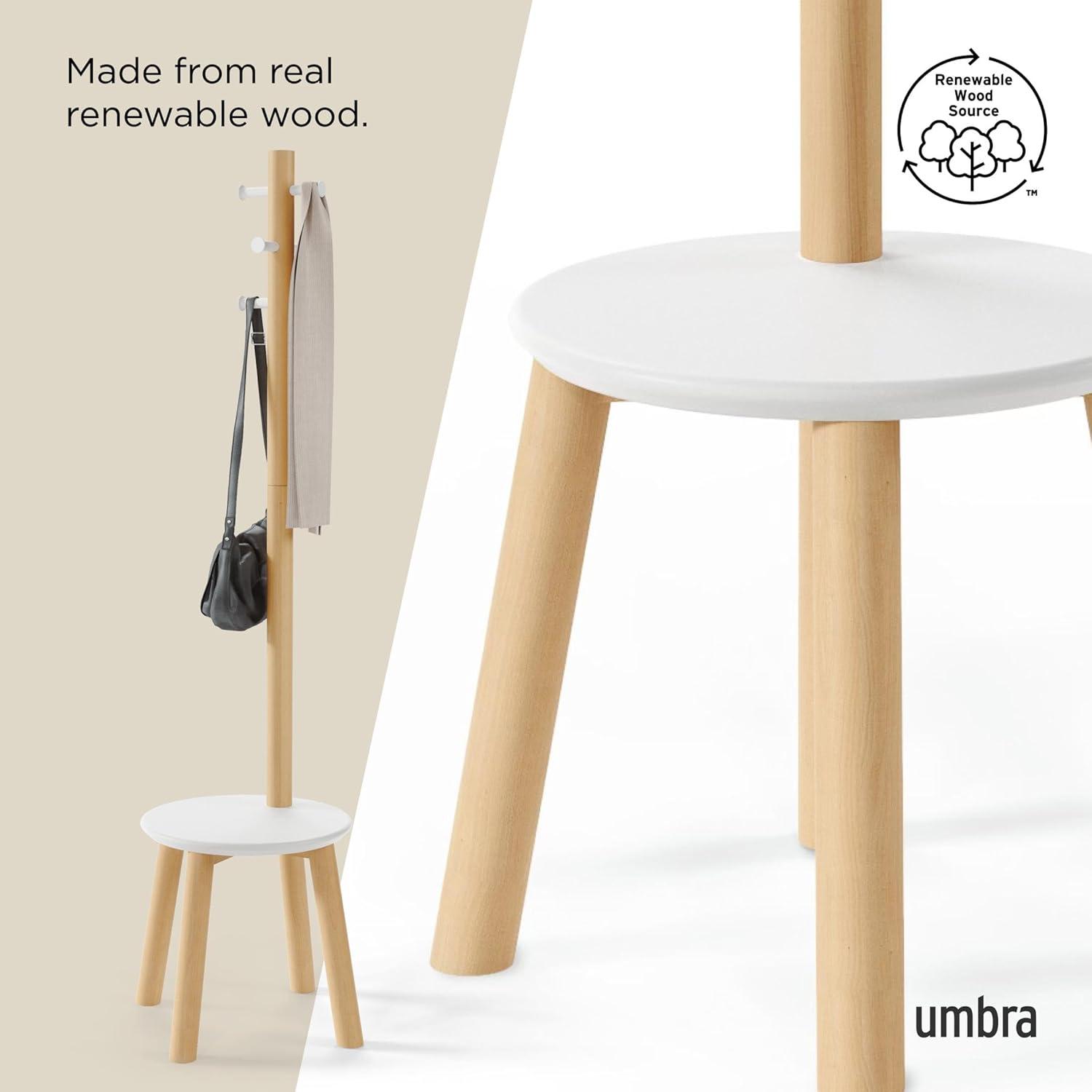 image:imageUmbra Pillar Coat Rack Stool Clothing Organizer Umbrella Holder and Hat Organizer Great for Entryway BlackWalnutWhiteNatural