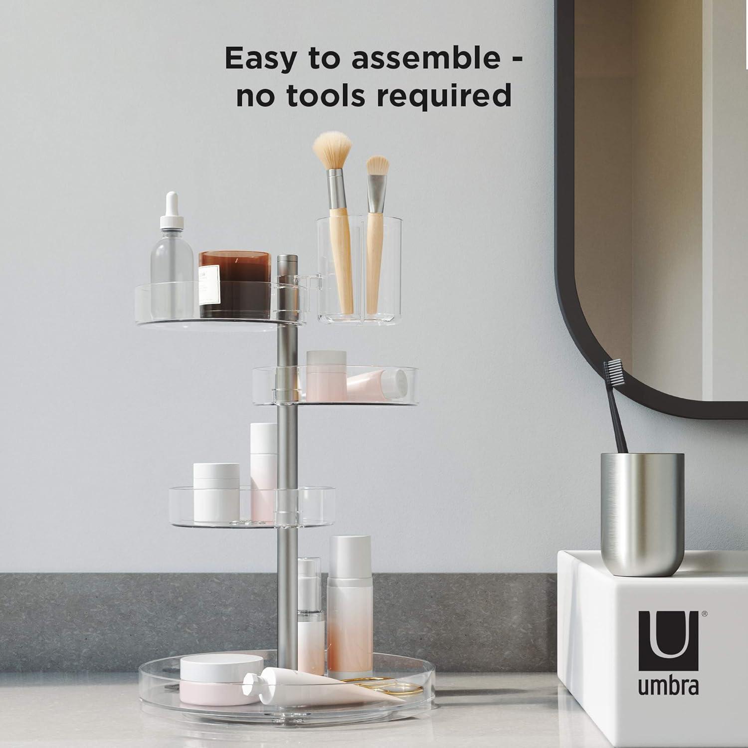 image:imageUmbra Pirouette Cosmetic Organizer Large Capacity Makeup Storage with Adjustable Compartments ClearNickelClearNickel