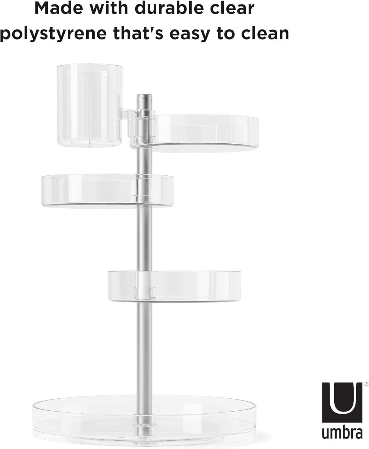 image:imageUmbra Pirouette Cosmetic Organizer Large Capacity Makeup Storage with Adjustable Compartments ClearNickelClearNickel