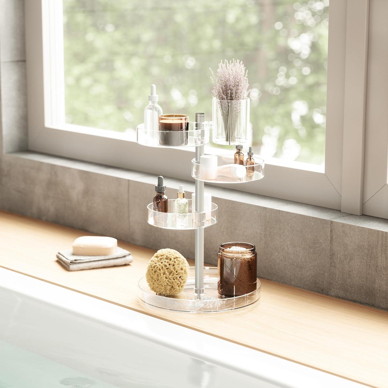 image:imageUmbra Pirouette Cosmetic Organizer Large Capacity Makeup Storage with Adjustable Compartments ClearNickelClearNickel