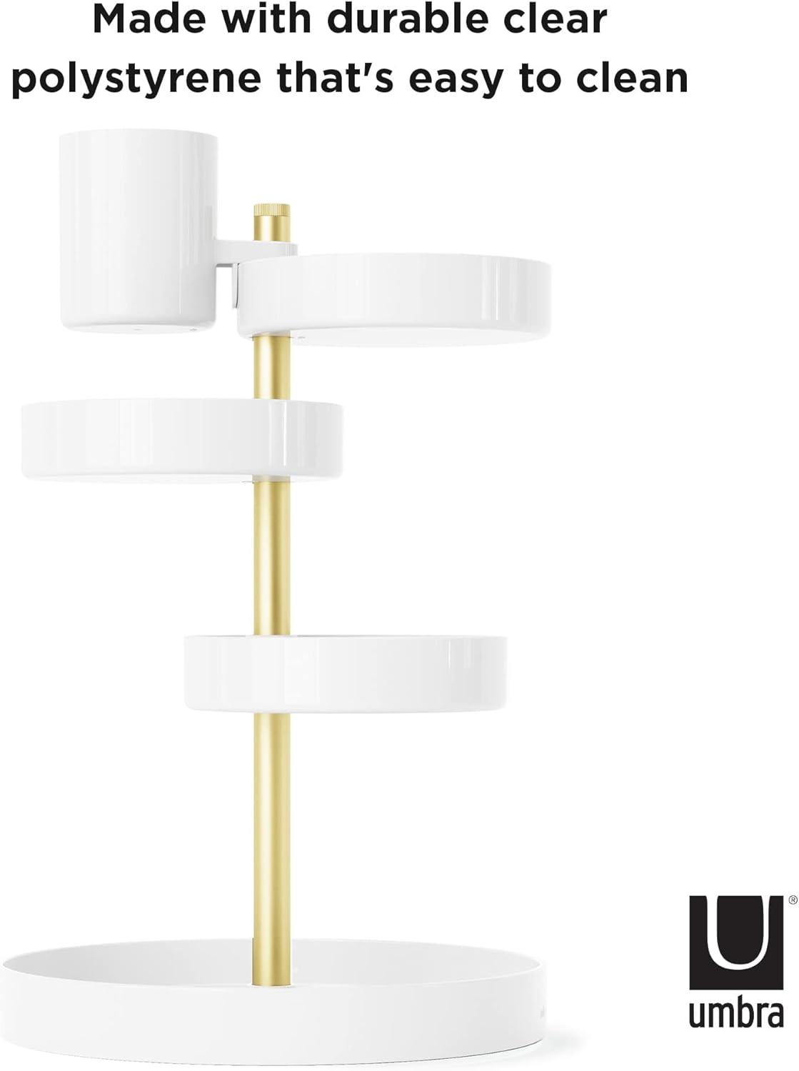 image:imageUmbra Pirouette Cosmetic Organizer Large Capacity Makeup Storage with Adjustable Compartments ClearNickelWhiteBrass
