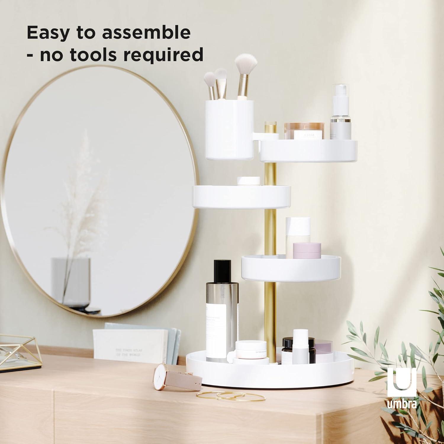 image:imageUmbra Pirouette Cosmetic Organizer Large Capacity Makeup Storage with Adjustable Compartments ClearNickelWhiteBrass
