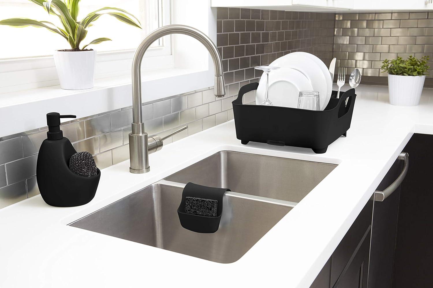 image:imageUmbra Saddle Sink Caddy Flexible Rubber Organizer for Double Kitchen Sink Storage for Dish Sponge Scouring Pads and More Black 330210040Black
