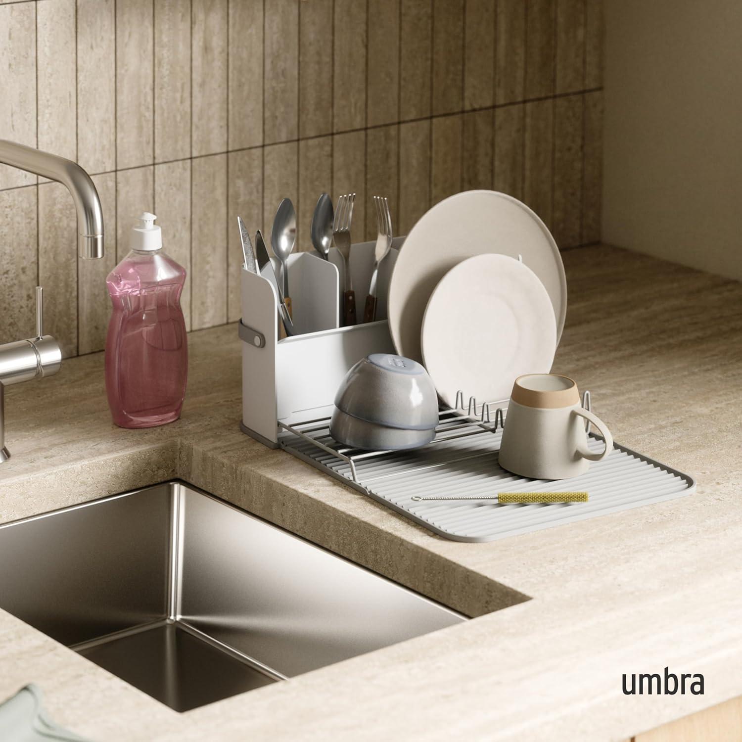 image:imageUmbra Sling Compact Dish Rack for Drying Dishes Cutlery and More Folds Away for Compact Storage