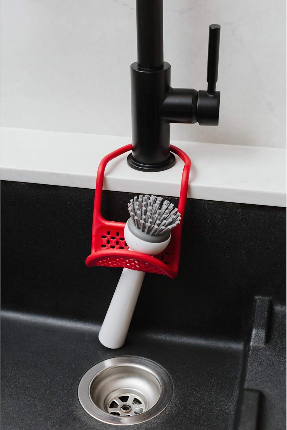 image:imageUmbra Sling Flexible Sponge Holder for Kitchen Sink Customizable NonSlip Caddy Organizer Also Holds Dish Scrub Brush or Dishcloth Red