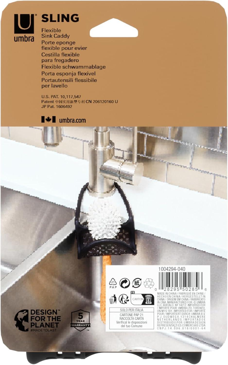 image:imageUmbra Sling Kitchen Sink Caddy Sponge Holder Hangs Over Faucet or Divider Single BlackBlack