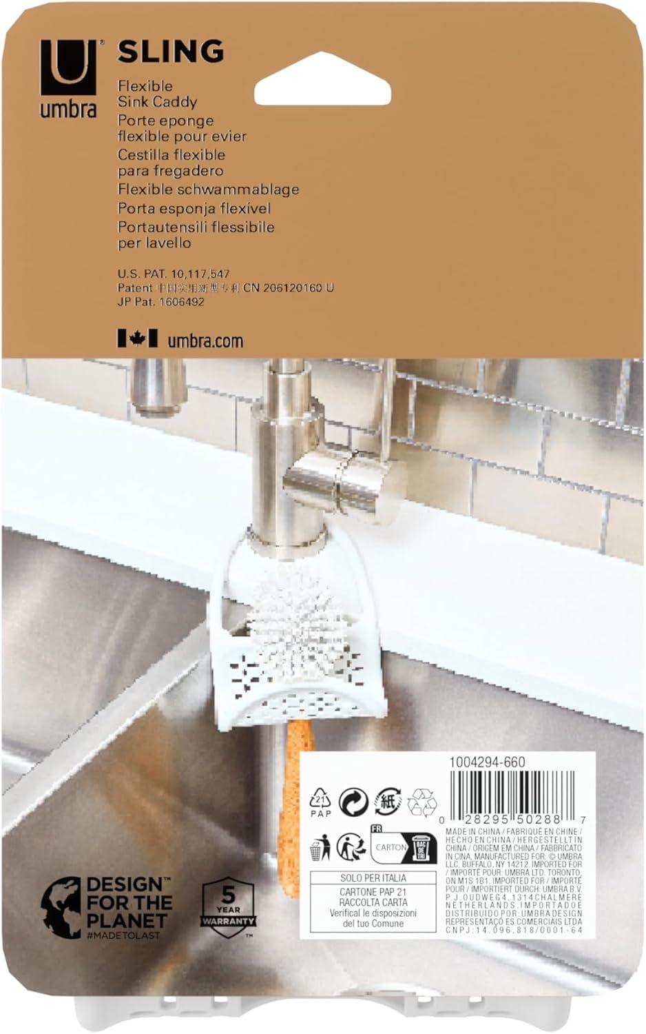 image:imageUmbra Sling Kitchen Sink Caddy Sponge Holder Hangs Over Faucet or Divider Single BlackWhite