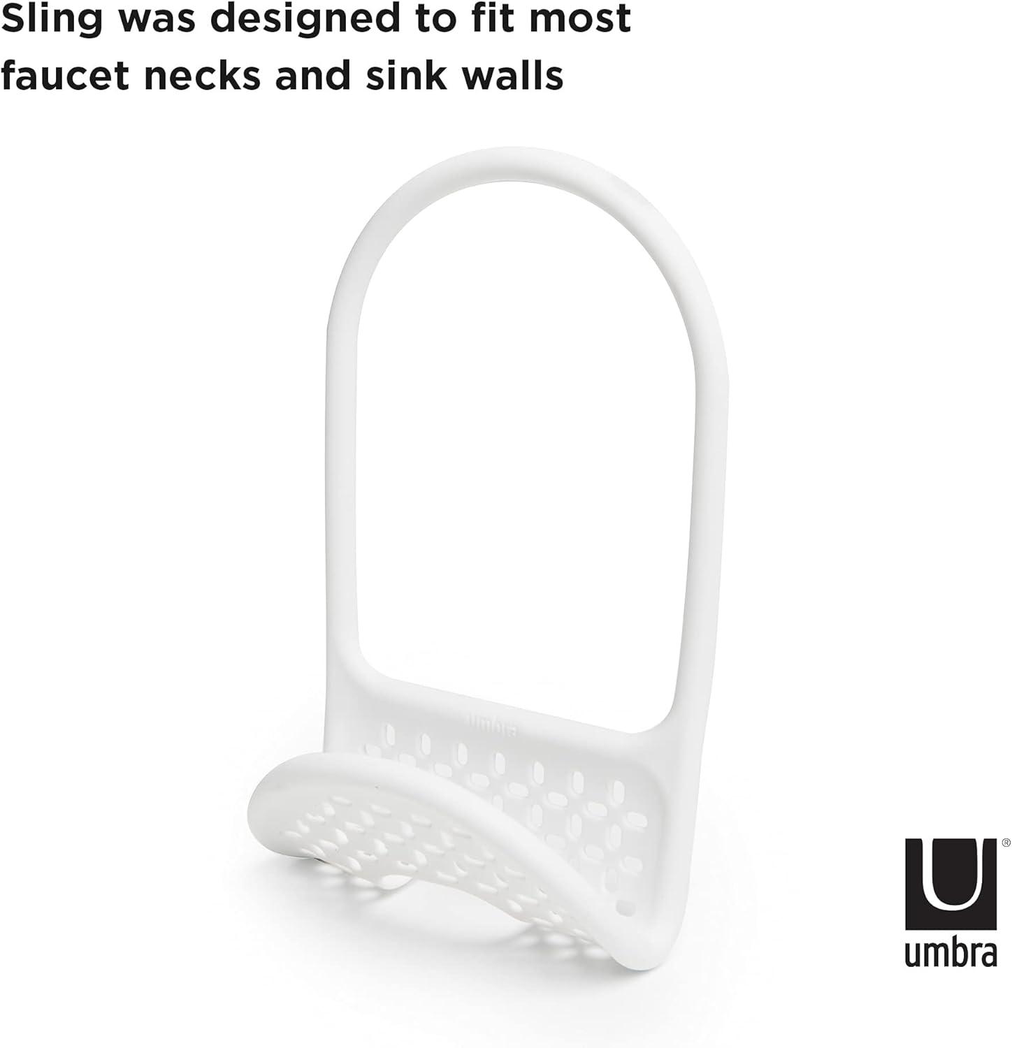 image:imageUmbra Sling Kitchen Sink Caddy Sponge Holder Hangs Over Faucet or Divider Single BlackWhite