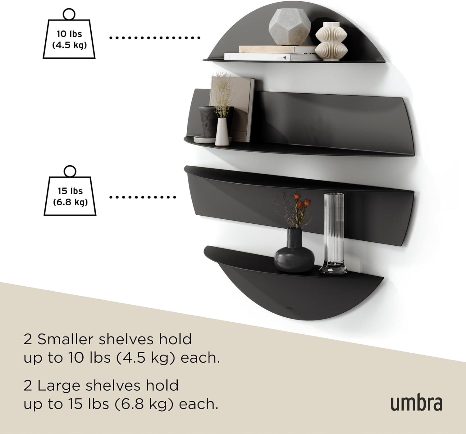 image:imageUmbra Solis Decorative Floating Shelf Set of 4 WallMount Shelves to Display Small Objects and Artwork BlackBlack