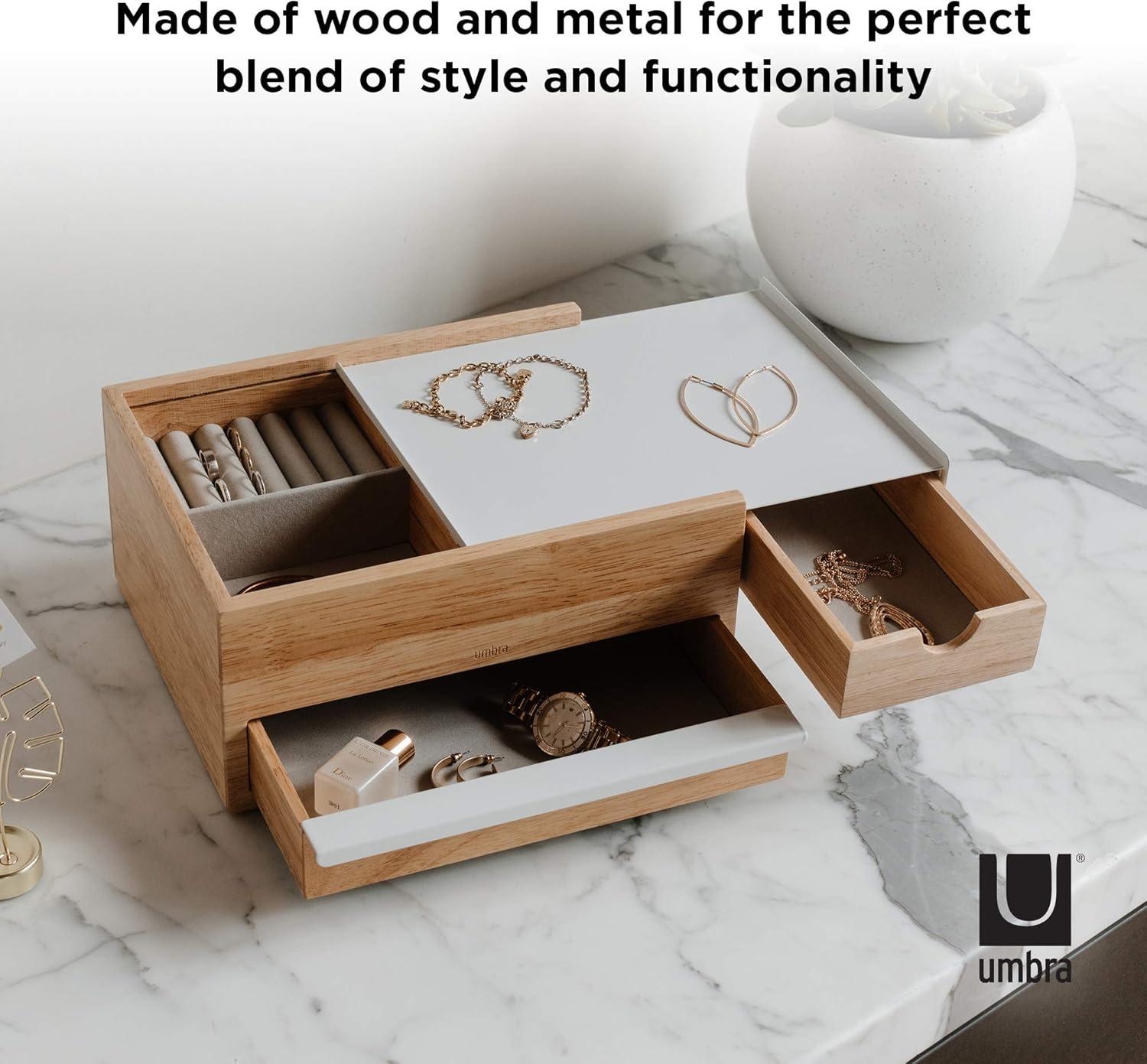 image:imageUmbra Stowit Jewelry Box Modern Keepsake Storage Organizer with Hidden Compartment Drawers for Ring Bracelet Watch Necklace Earrings and Accessories BlackWalnutWhiteNatural