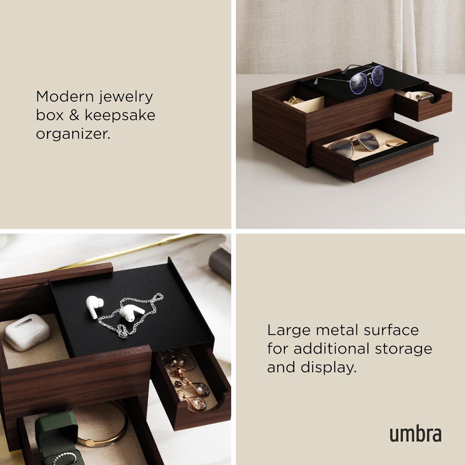 image:imageUmbra Stowit Jewelry Box Modern Keepsake Storage Organizer with Hidden Compartment Drawers for Ring Bracelet Watch Necklace Earrings and Accessories BlackWalnutBlackWalnut