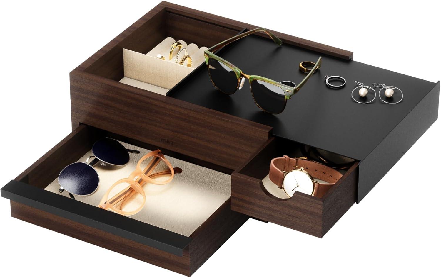image:imageUmbra Stowit Jewelry Box Modern Keepsake Storage Organizer with Hidden Compartment Drawers for Ring Bracelet Watch Necklace Earrings and Accessories BlackWalnutBlackWalnut
