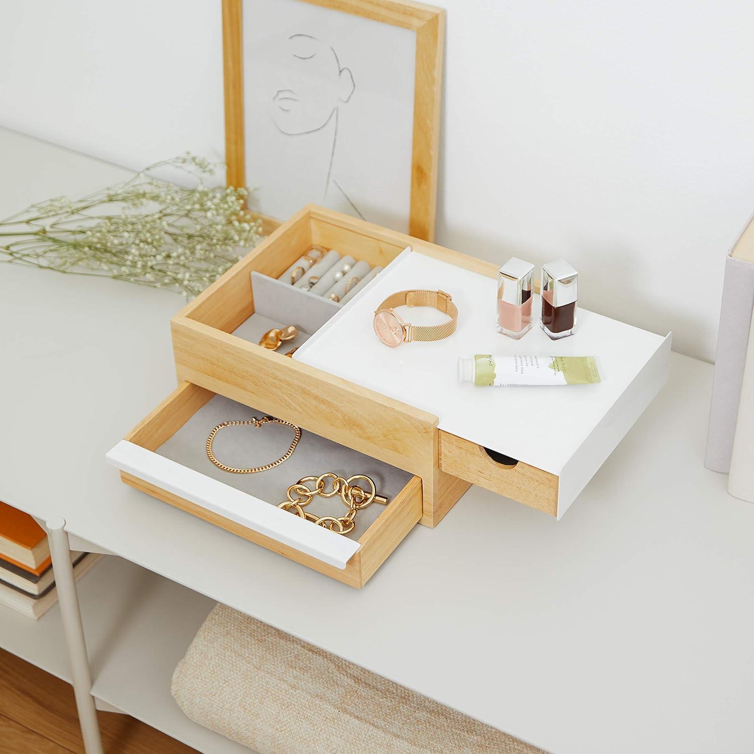image:imageUmbra Stowit Jewelry Box Modern Keepsake Storage Organizer with Hidden Compartment Drawers for Ring Bracelet Watch Necklace Earrings and Accessories BlackWalnutWhiteNatural