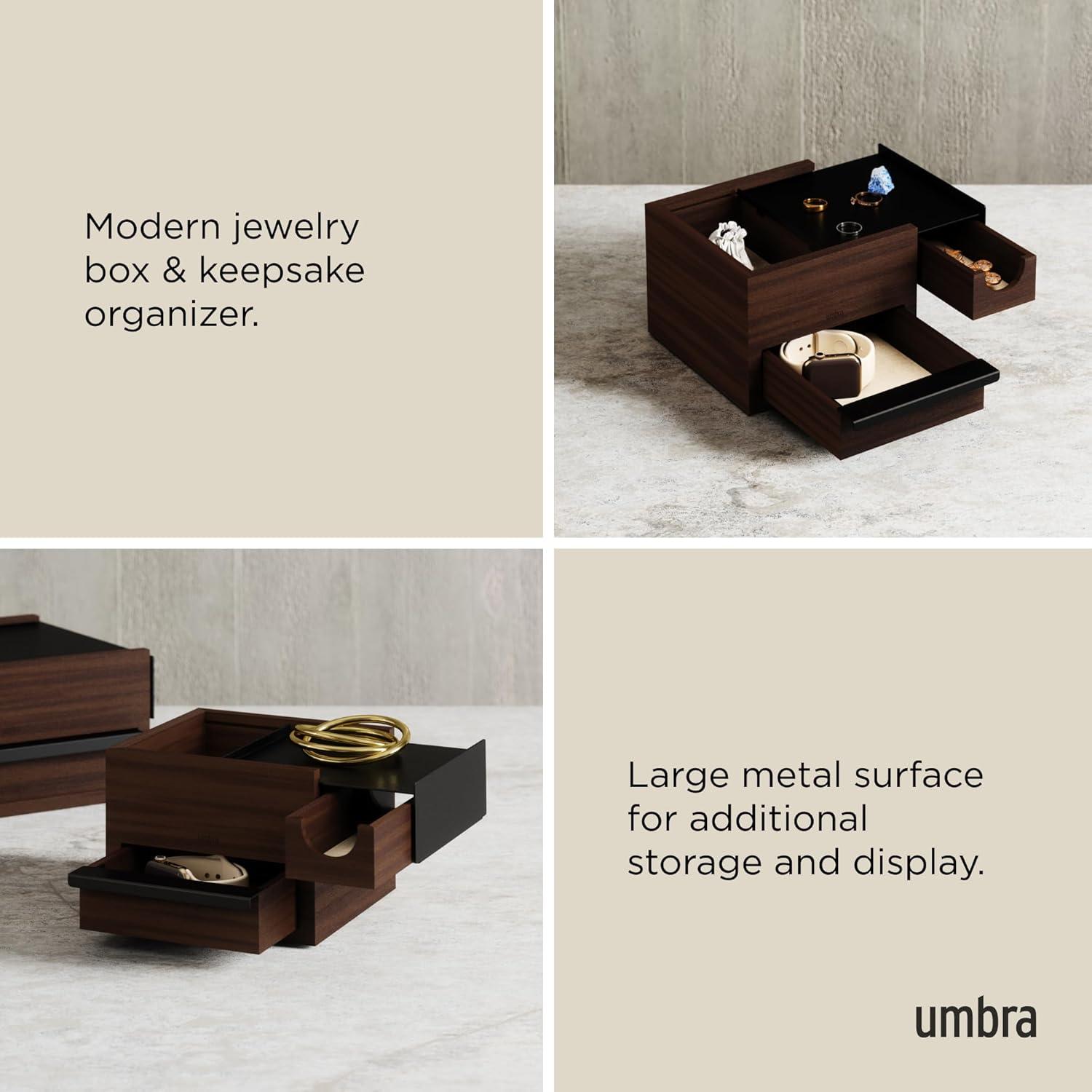 image:imageUmbra Stowit Jewelry Box Modern Keepsake Storage Organizer with Hidden Compartment Drawers for Ring Bracelet Watch Necklace Earrings and Accessories BlackWalnutBlackWalnut