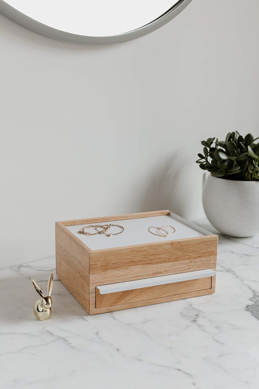 image:imageUmbra Stowit Jewelry Box Modern Keepsake Storage Organizer with Hidden Compartment Drawers for Ring Bracelet Watch Necklace Earrings and Accessories BlackWalnutWhiteNatural
