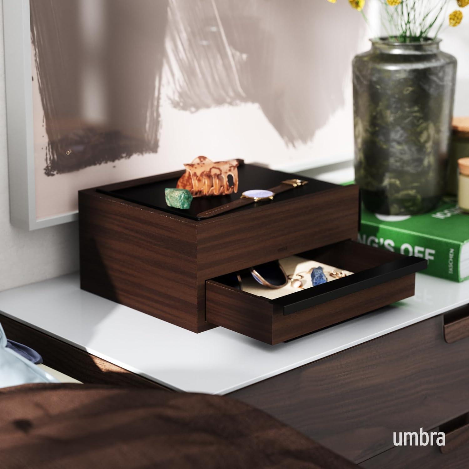image:imageUmbra Stowit Jewelry Box Modern Keepsake Storage Organizer with Hidden Compartment Drawers for Ring Bracelet Watch Necklace Earrings and Accessories BlackWalnutBlackWalnut