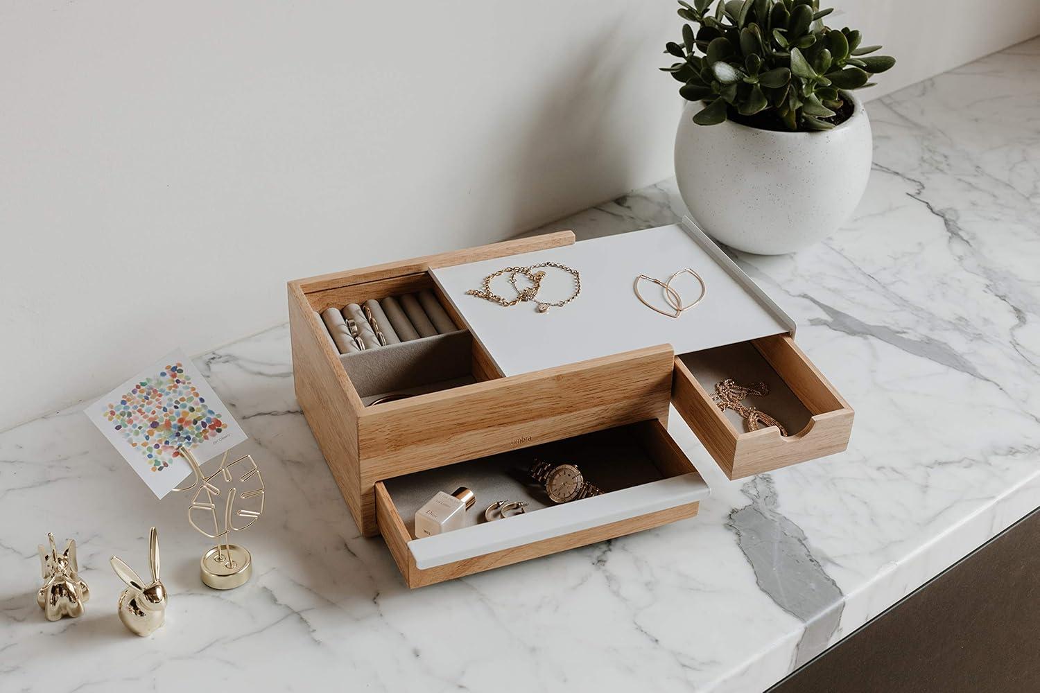 image:imageUmbra Stowit Jewelry Box Modern Keepsake Storage Organizer with Hidden Compartment Drawers for Ring Bracelet Watch Necklace Earrings and Accessories BlackWalnutWhiteNatural