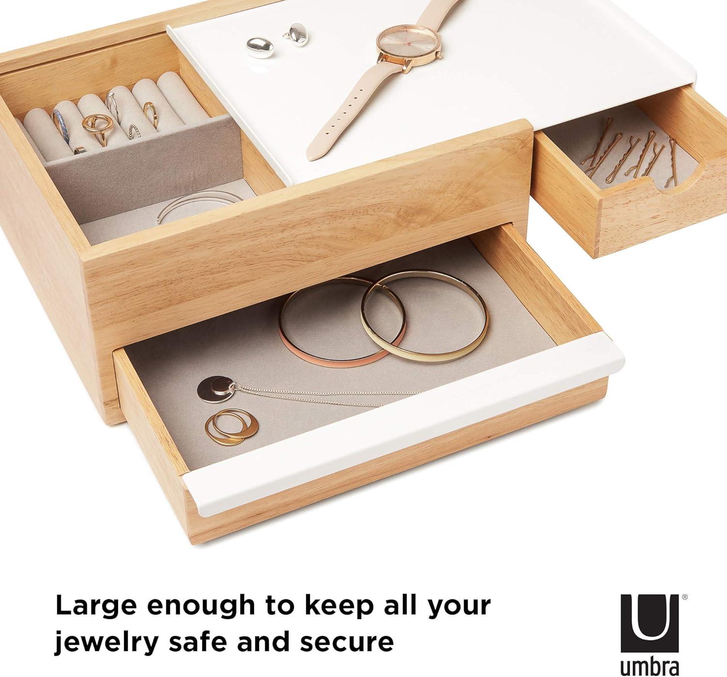 image:imageUmbra Stowit Jewelry Box Modern Keepsake Storage Organizer with Hidden Compartment Drawers for Ring Bracelet Watch Necklace Earrings and Accessories BlackWalnutWhiteNatural