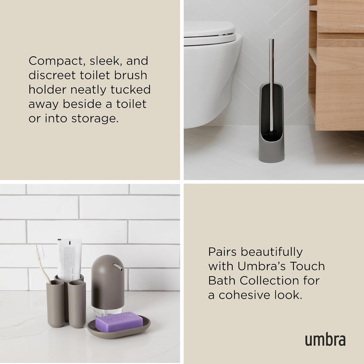image:imageUmbra Touch Toilet Brush with HolderStand Durable Slim Cleaning Tool with Dense Bristles Removes Stubborn Stains WhiteGray