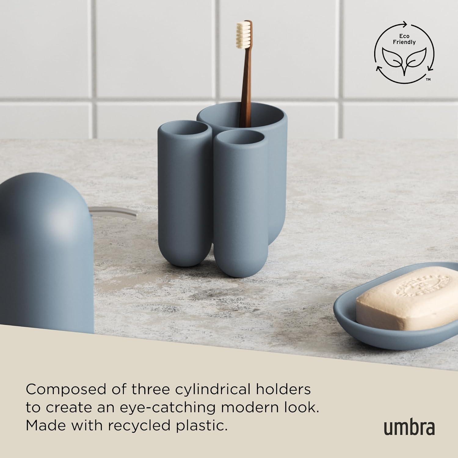 image:imageUmbra Touch Toothbrush Holder and Toothpaste Organizer Modern Bathroom Storage with Three Comparments GreySlate Blue