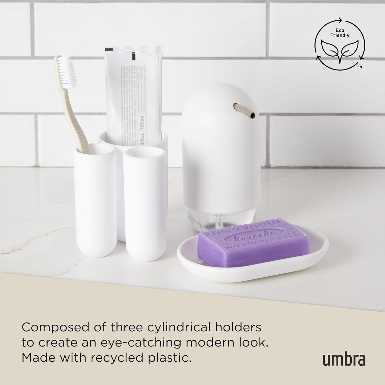image:imageUmbra Touch Toothbrush Holder and Toothpaste Organizer Modern Bathroom Storage with Three Comparments GreyWhite