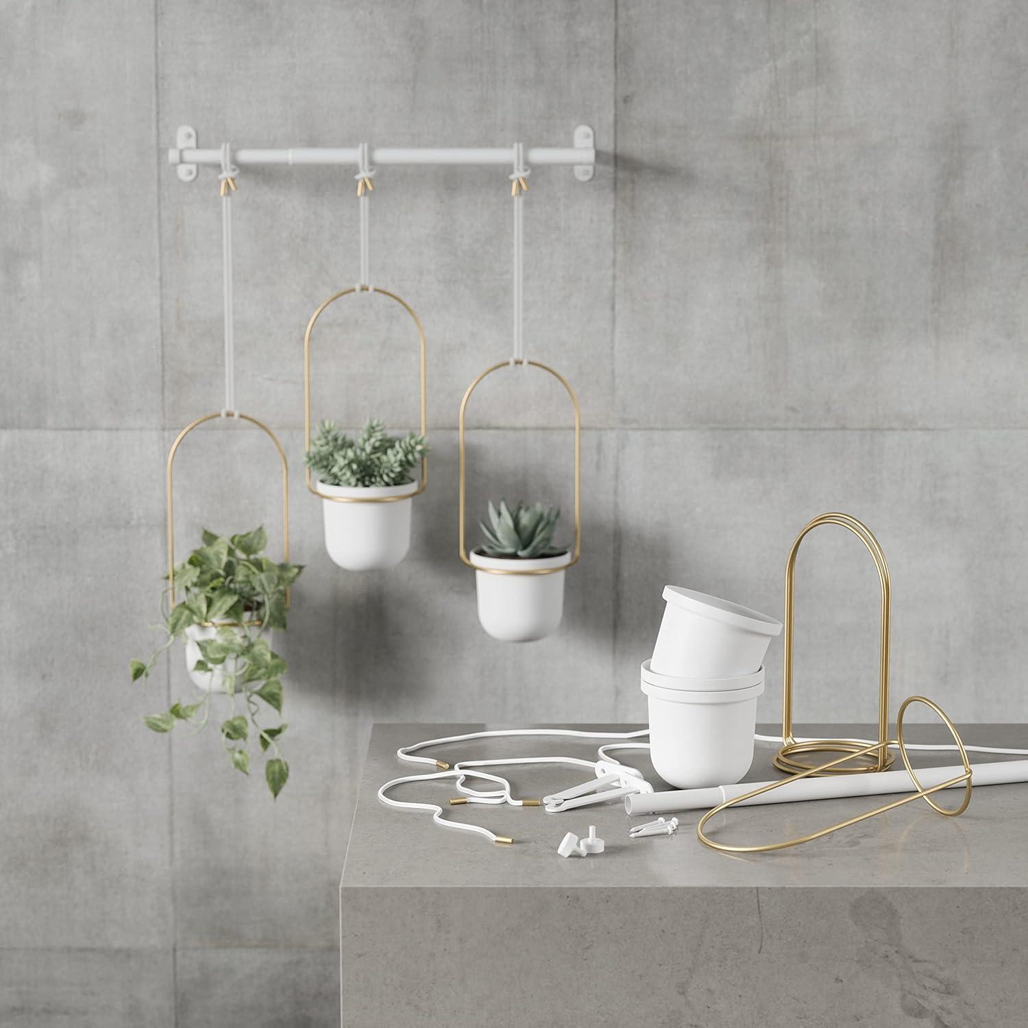 image:imageUmbra Triflora Hanging Planter for Window Indoor Herb Garden Set of 3 WhiteBrassWhiteBrass