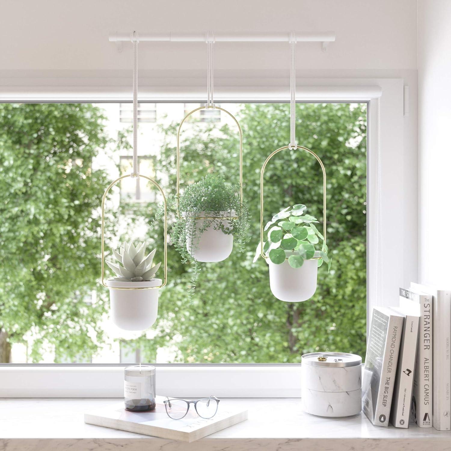 image:imageUmbra Triflora Hanging Planter for Window Indoor Herb Garden Set of 3 WhiteBrassWhiteBrass