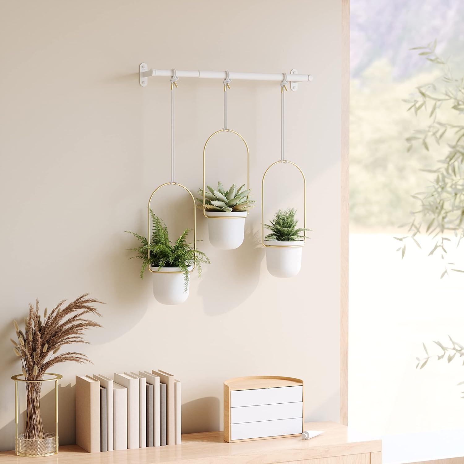 image:imageUmbra Triflora Hanging Planter for Window Indoor Herb Garden Set of 3 WhiteBrassWhiteBrass